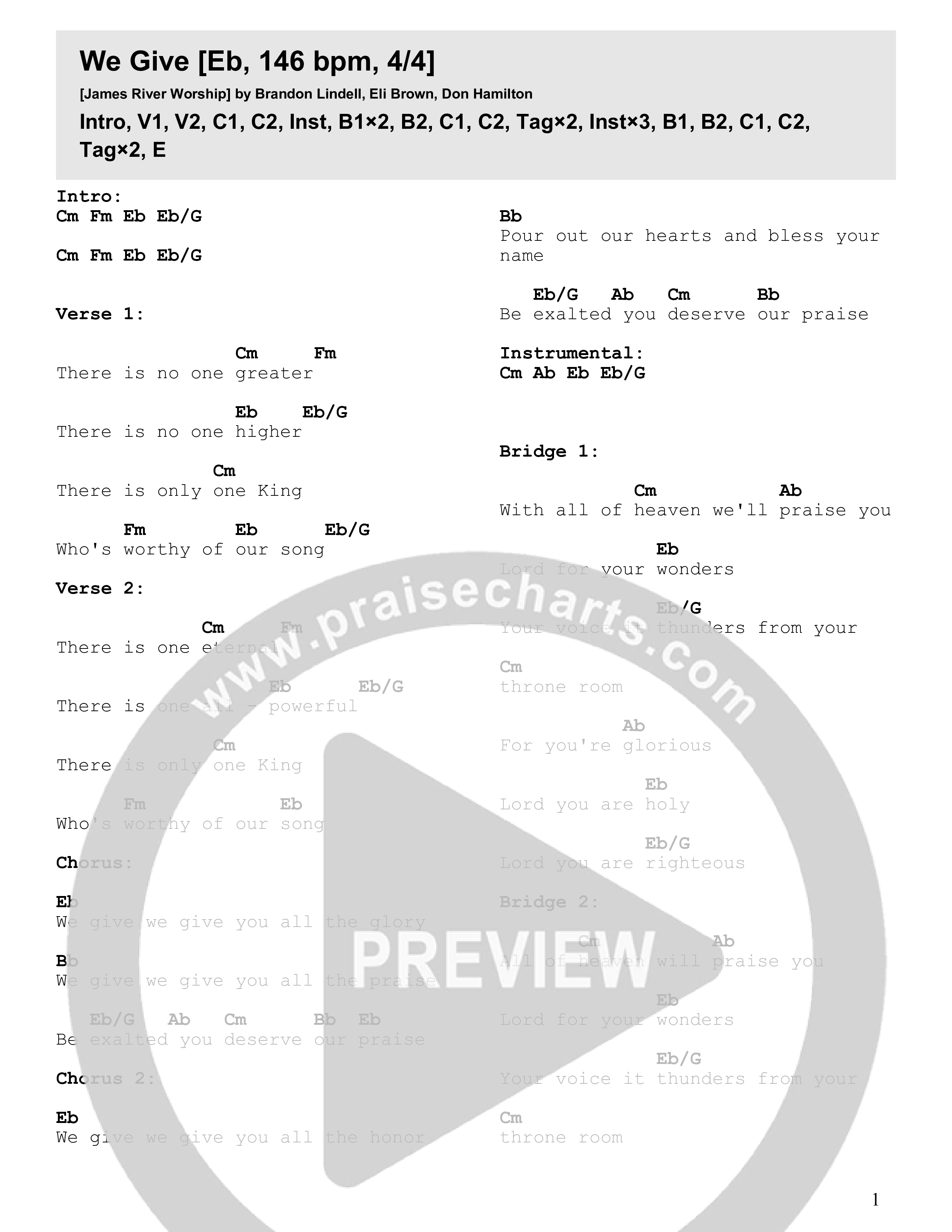 We Give Chord Chart (James River Worship)