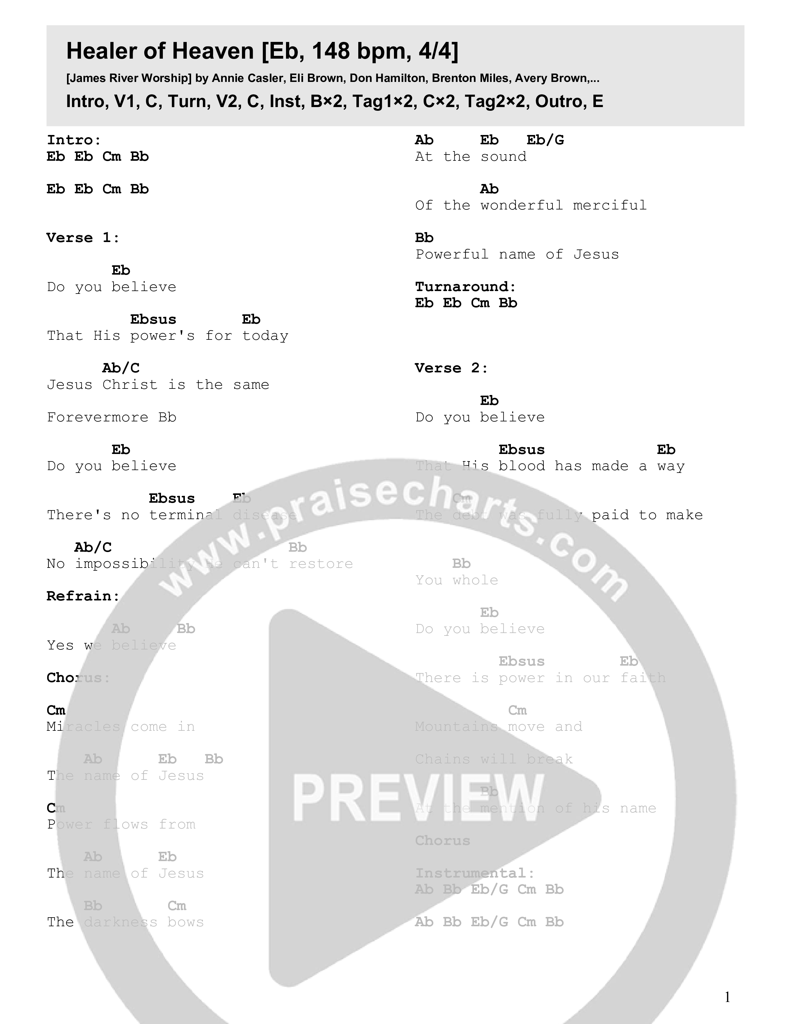 Healer Of Heaven Chord Chart (James River Worship)