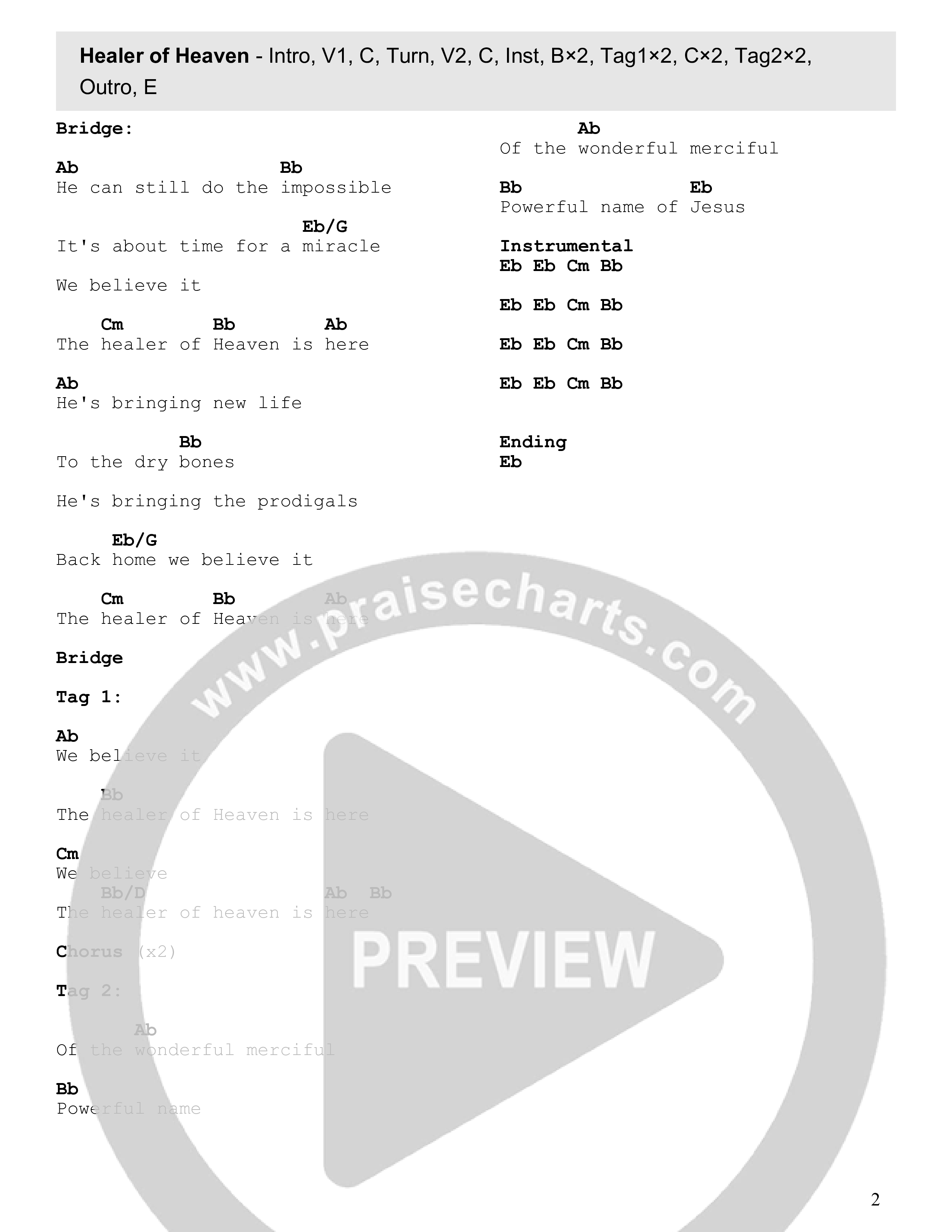 Healer Of Heaven Chord Chart (James River Worship)