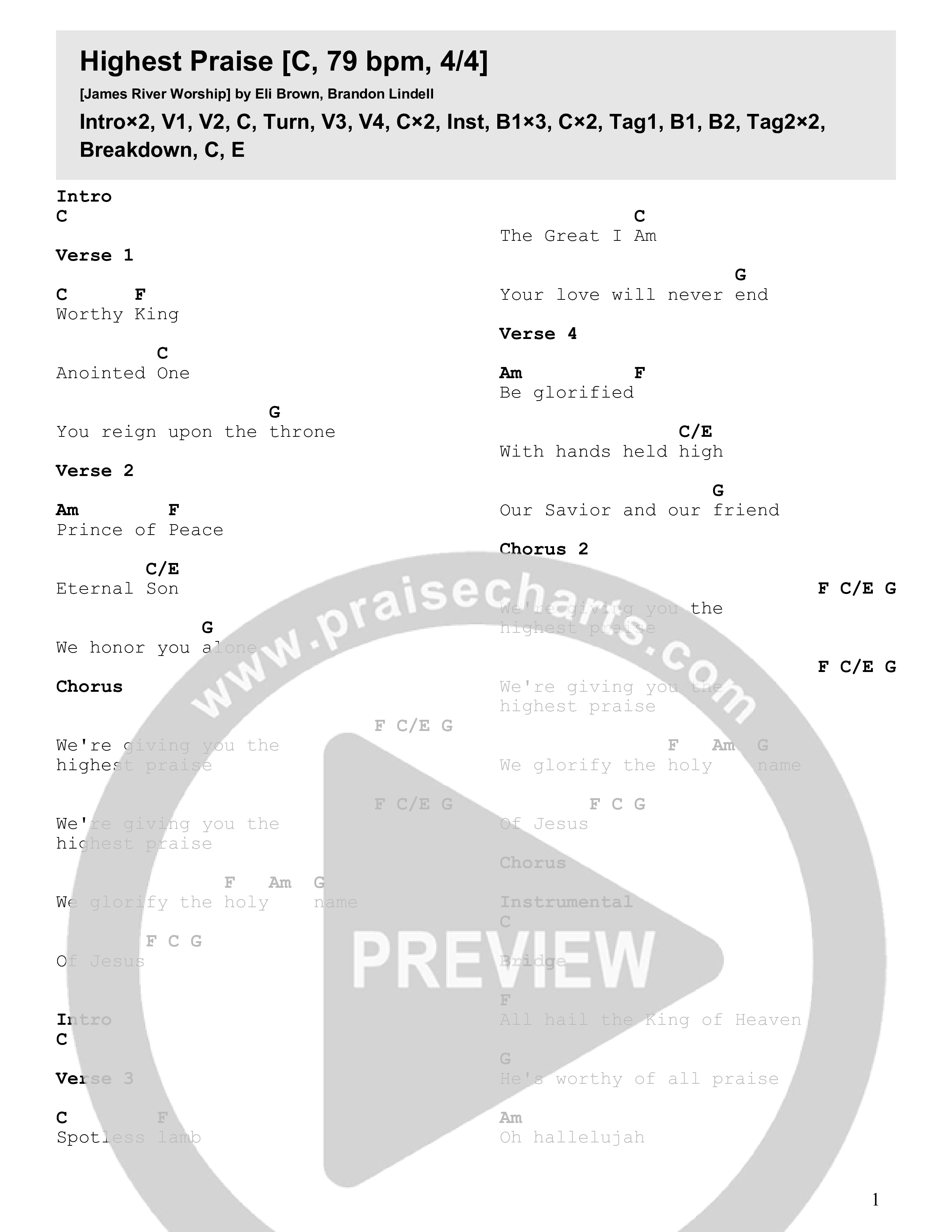Highest Praise Chord Chart (James River Worship)