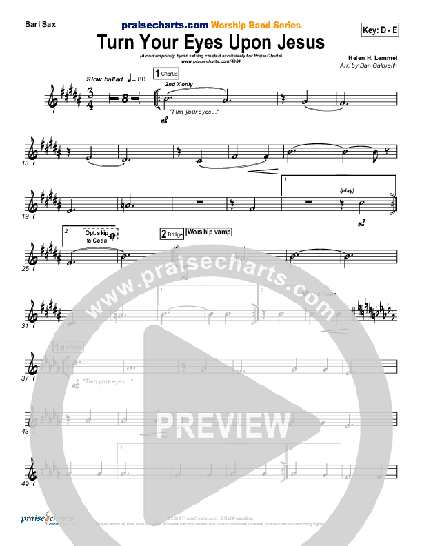 Turn Your Eyes Upon Jesus Bari Sax (PraiseCharts Band / Arr. Daniel Galbraith)