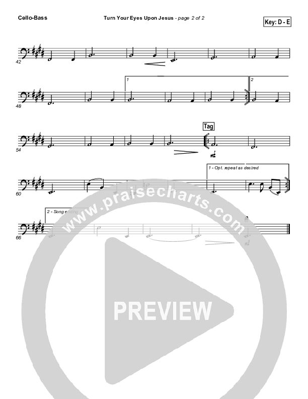 Turn Your Eyes Upon Jesus Cello/Bass (PraiseCharts Band / Arr. Daniel Galbraith)