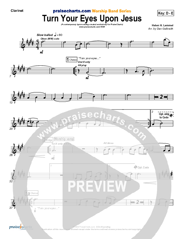 Turn Your Eyes Upon Jesus Clarinet (PraiseCharts Band / Arr. Daniel Galbraith)