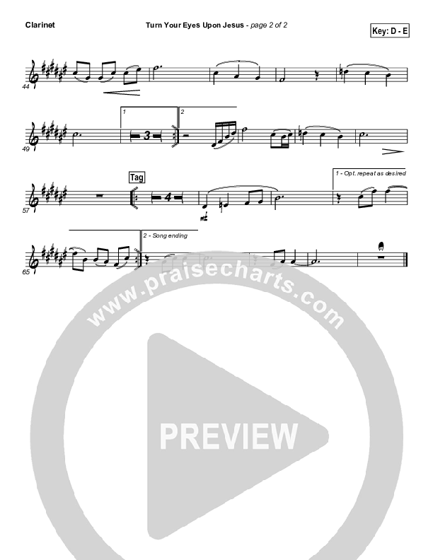 Turn Your Eyes Upon Jesus Clarinet (PraiseCharts Band / Arr. Daniel Galbraith)
