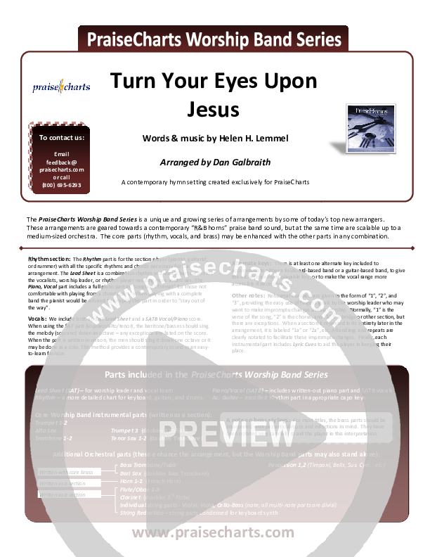Turn Your Eyes Upon Jesus Cover Sheet (PraiseCharts Band / Arr. Daniel Galbraith)