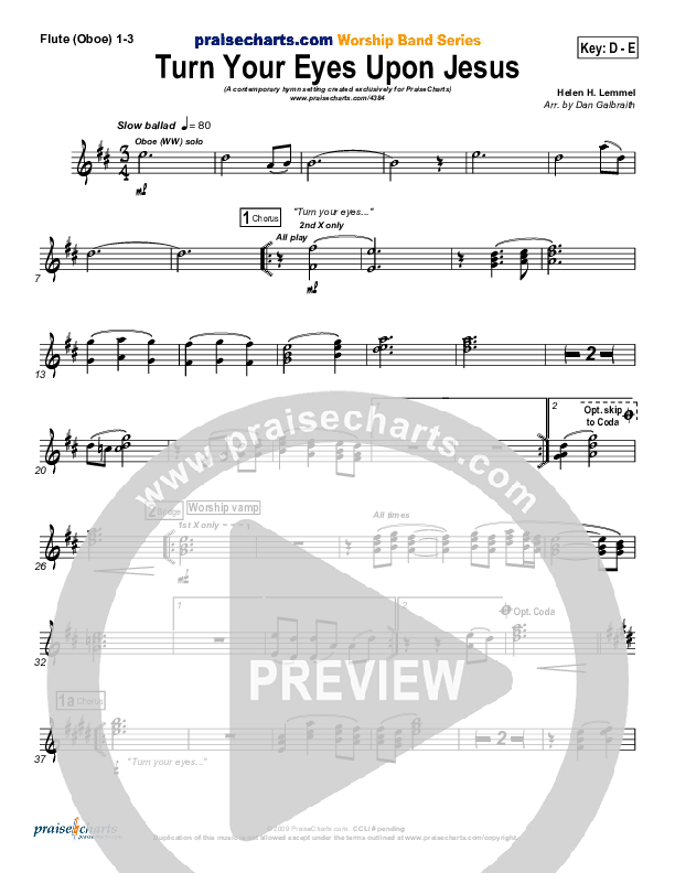 Turn Your Eyes Upon Jesus Flute/Oboe 1/2/3 (PraiseCharts Band / Arr. Daniel Galbraith)