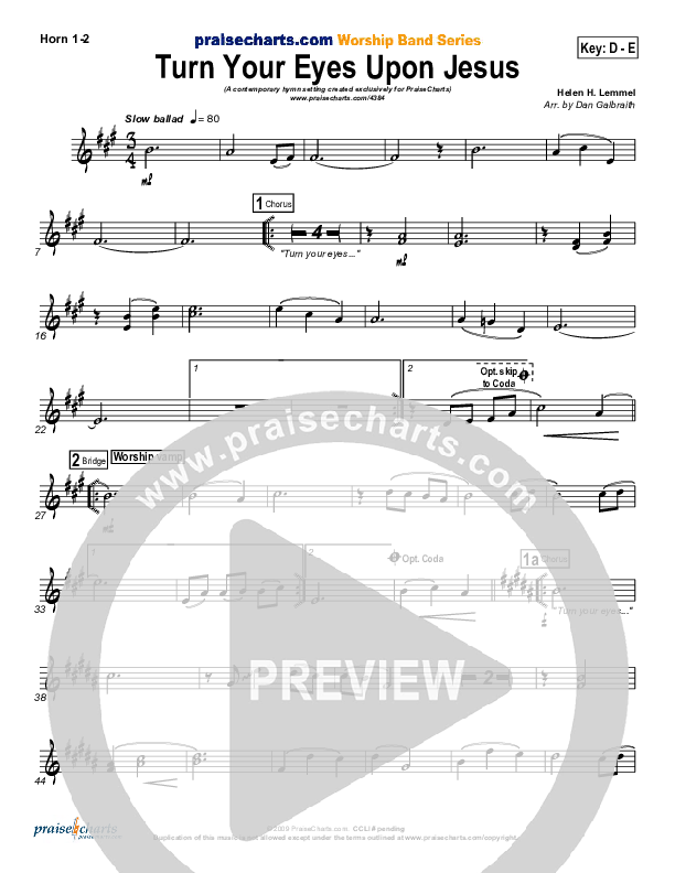 Turn Your Eyes Upon Jesus French Horn 1/2 (PraiseCharts Band / Arr. Daniel Galbraith)