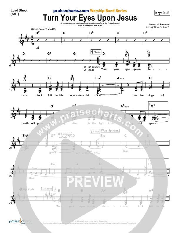 Turn Your Eyes Upon Jesus Lead Sheet (PraiseCharts Band / Arr. Daniel Galbraith)