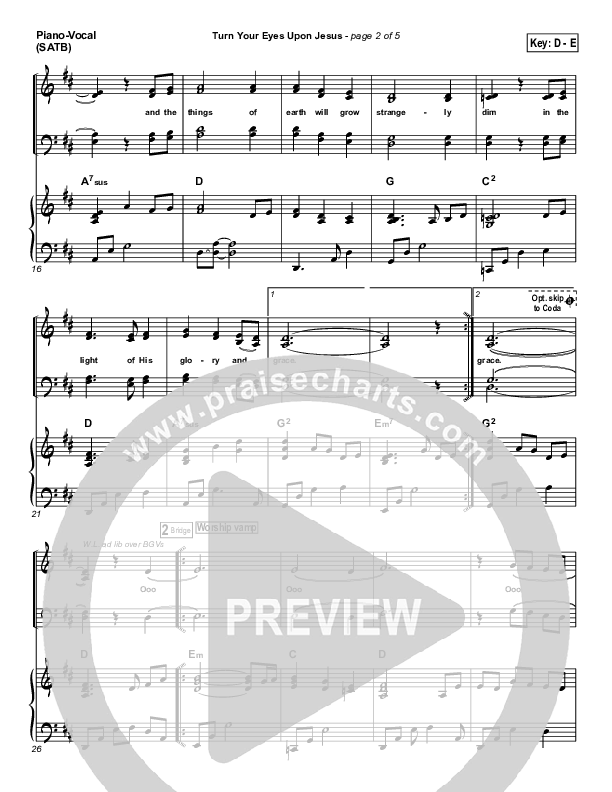 Turn Your Eyes Upon Jesus Piano/Vocal (PraiseCharts Band / Arr. Daniel Galbraith)