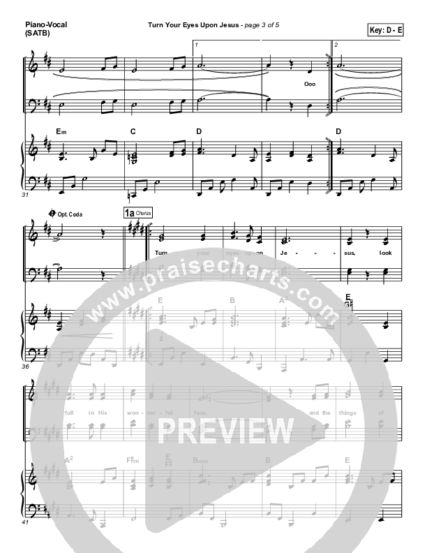 Turn Your Eyes Upon Jesus Piano/Vocal (PraiseCharts Band / Arr. Daniel Galbraith)