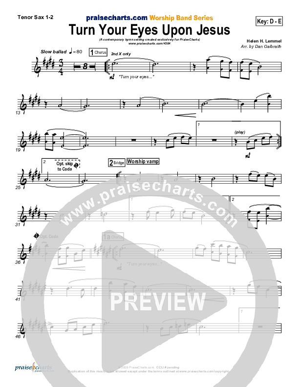 Turn Your Eyes Upon Jesus Tenor Sax 1/2 (PraiseCharts Band / Arr. Daniel Galbraith)