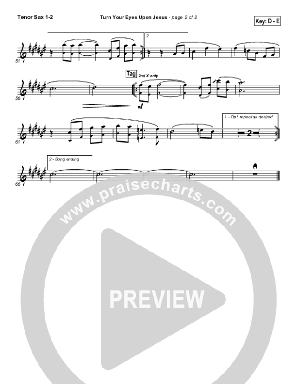 Turn Your Eyes Upon Jesus Tenor Sax 1/2 (PraiseCharts Band / Arr. Daniel Galbraith)