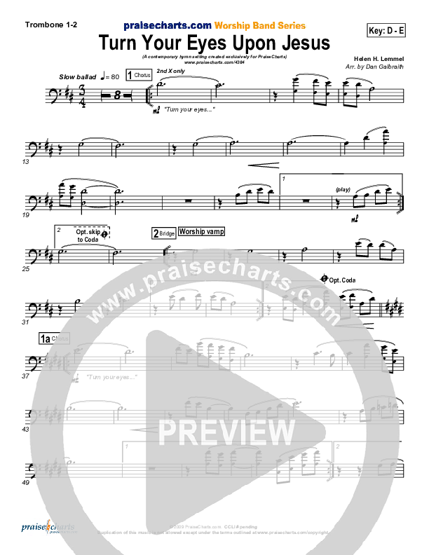 Turn Your Eyes Upon Jesus Trombone 1/2 (PraiseCharts Band / Arr. Daniel Galbraith)