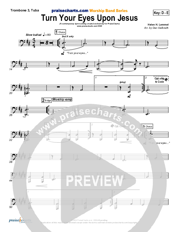 Turn Your Eyes Upon Jesus Trombone 3/Tuba (PraiseCharts Band / Arr. Daniel Galbraith)