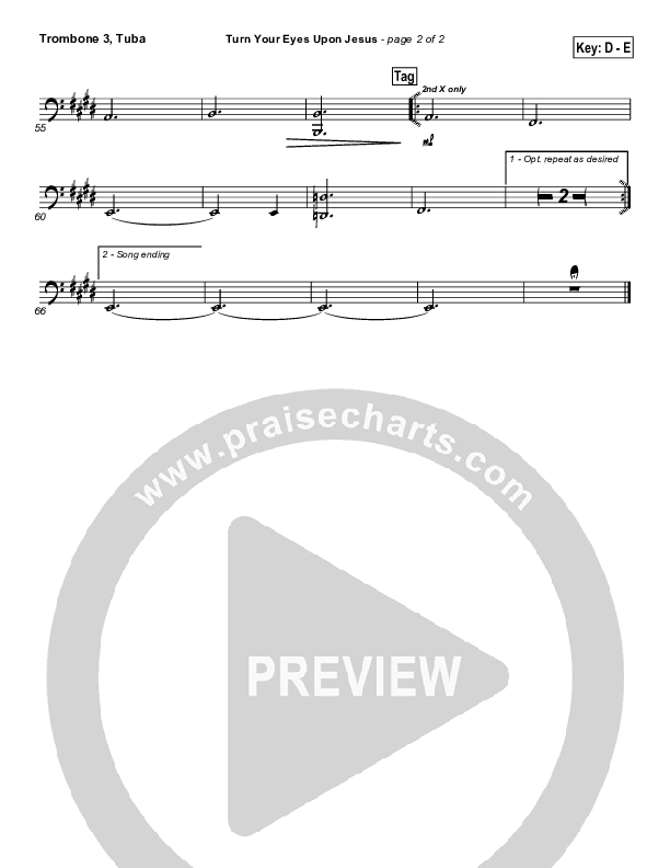 Turn Your Eyes Upon Jesus Trombone 3/Tuba (PraiseCharts Band / Arr. Daniel Galbraith)