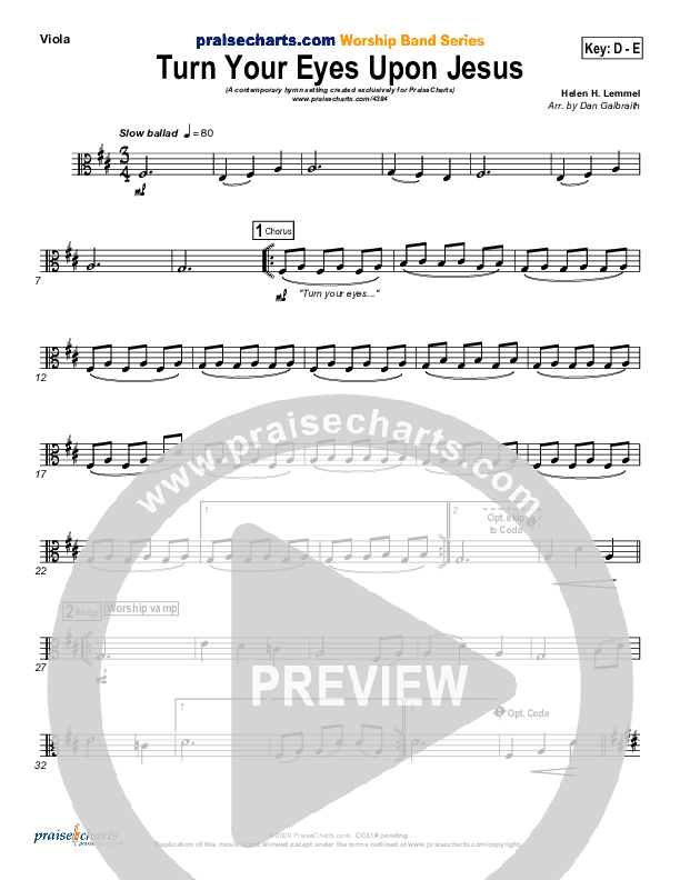 Turn Your Eyes Upon Jesus Viola (PraiseCharts Band / Arr. Daniel Galbraith)
