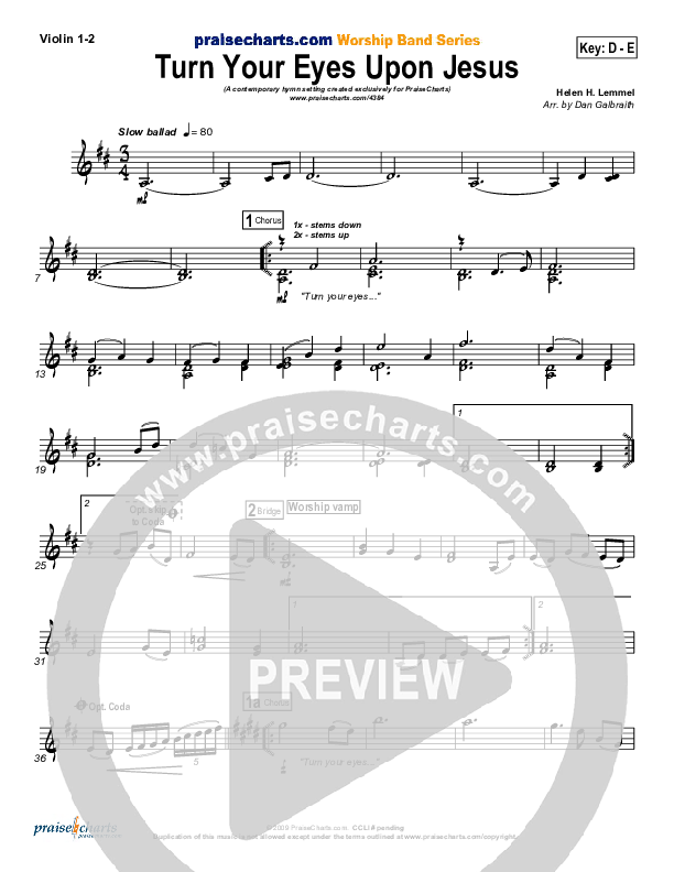 Turn Your Eyes Upon Jesus Violin 1/2 (PraiseCharts Band / Arr. Daniel Galbraith)