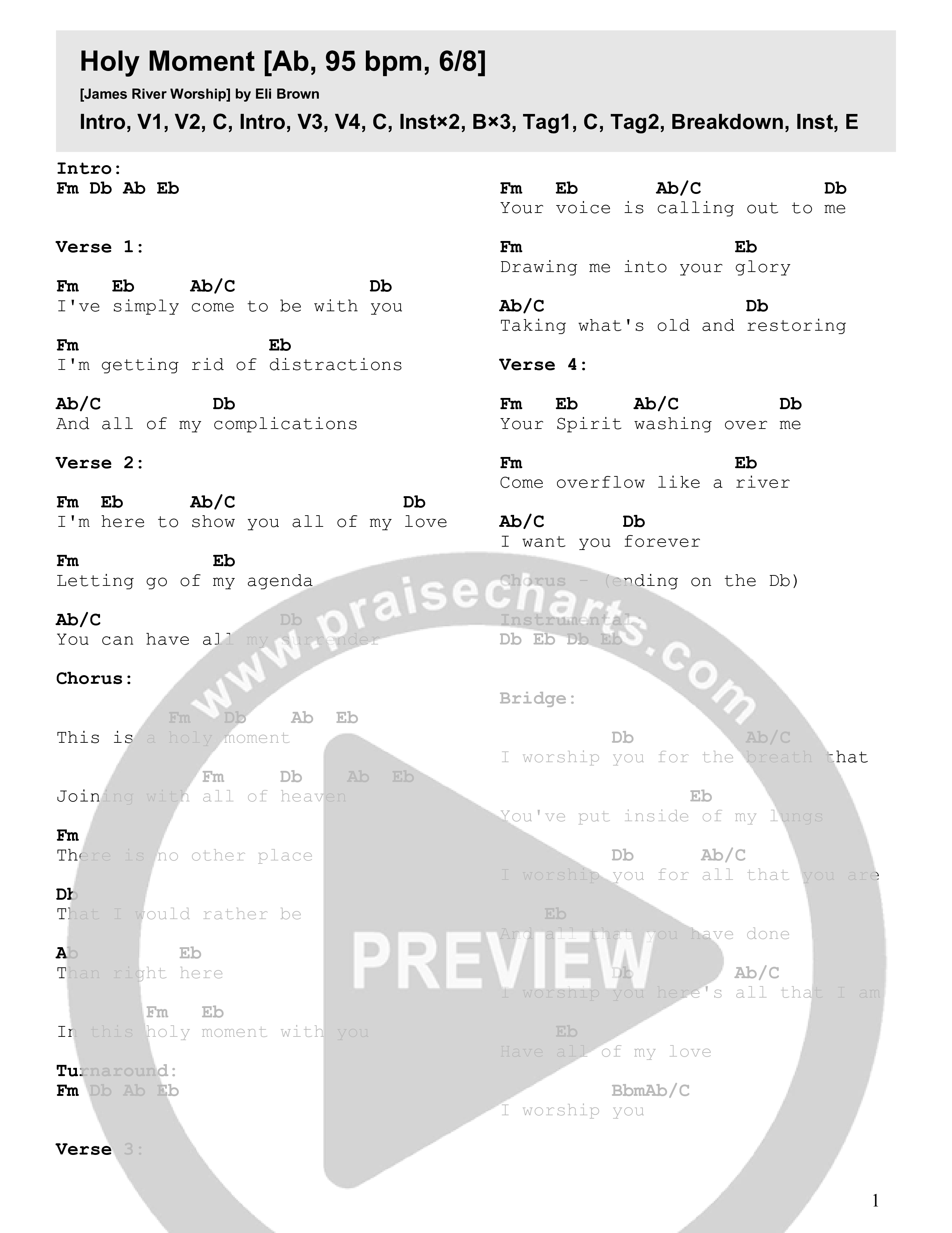 Holy Moment Chord Chart (James River Worship)