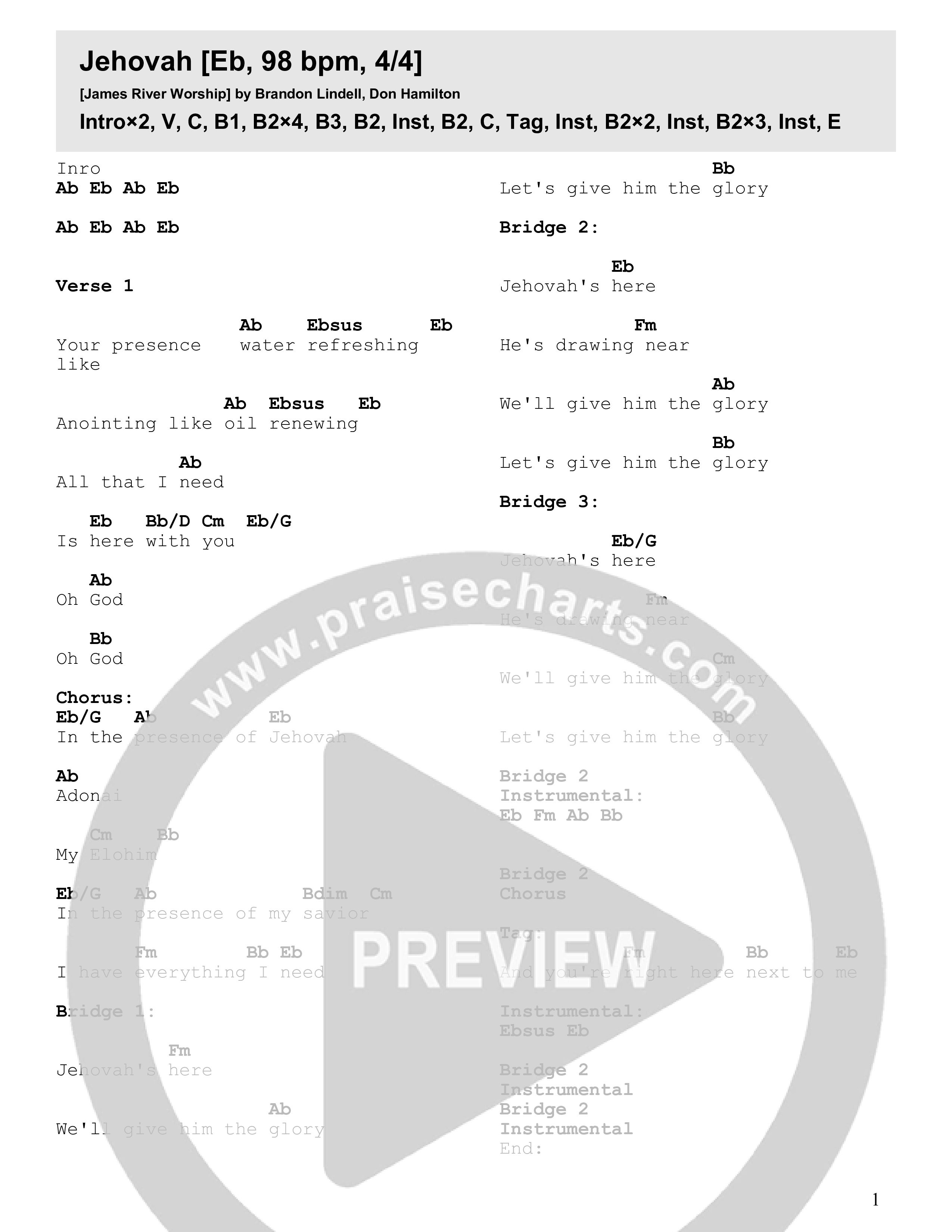 Jehovah Chord Chart (James River Worship)