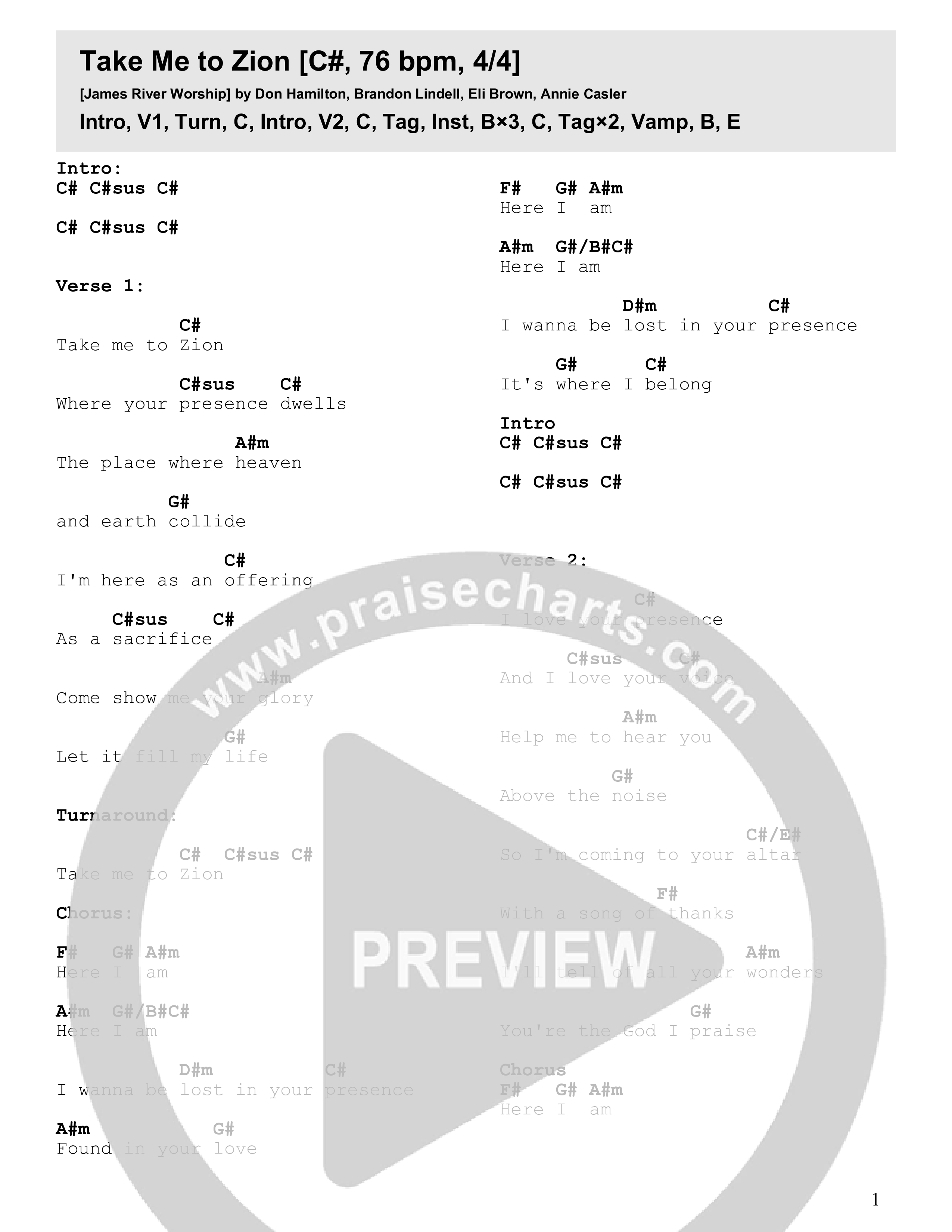 Take Me To Zion Chord Chart (James River Worship)