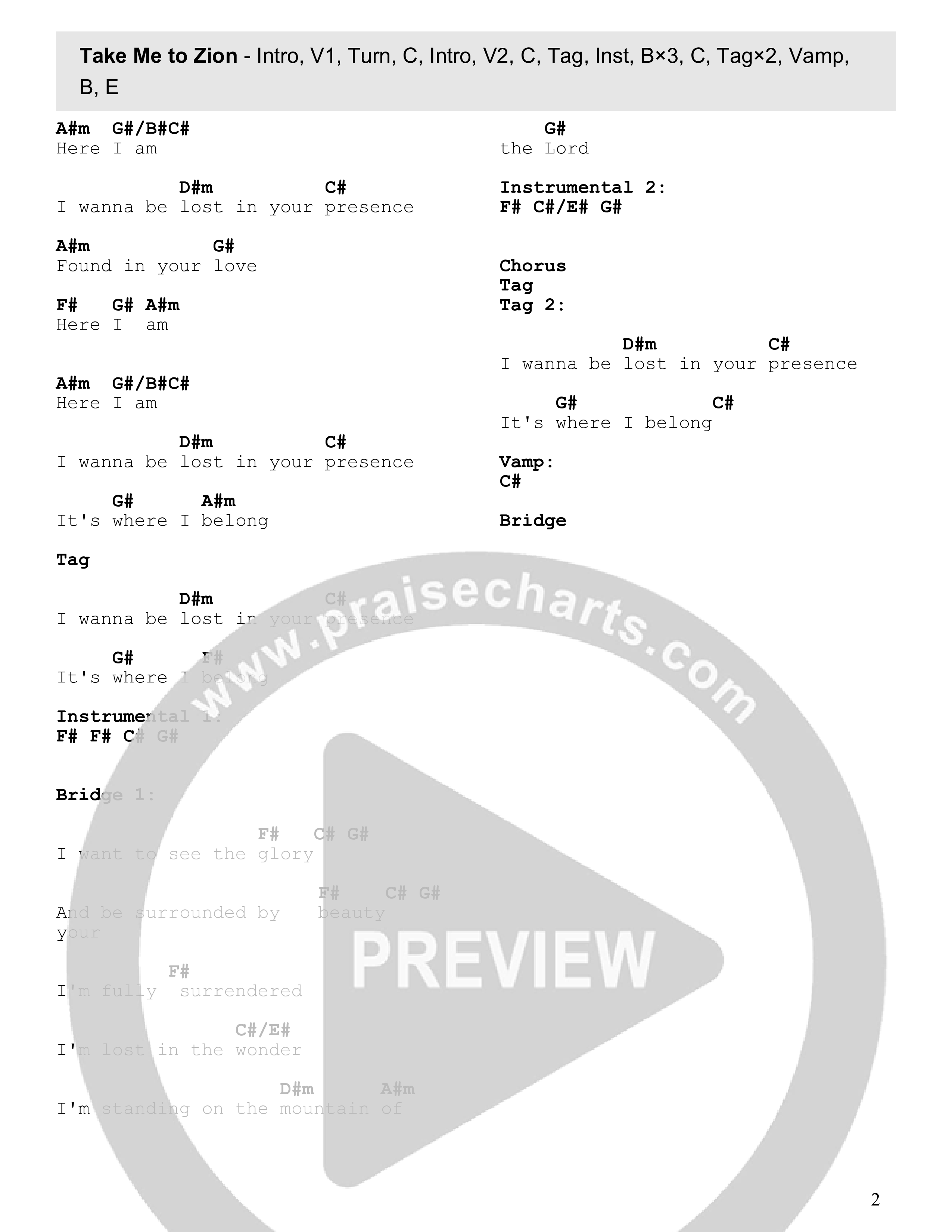Take Me To Zion Chord Chart (James River Worship)