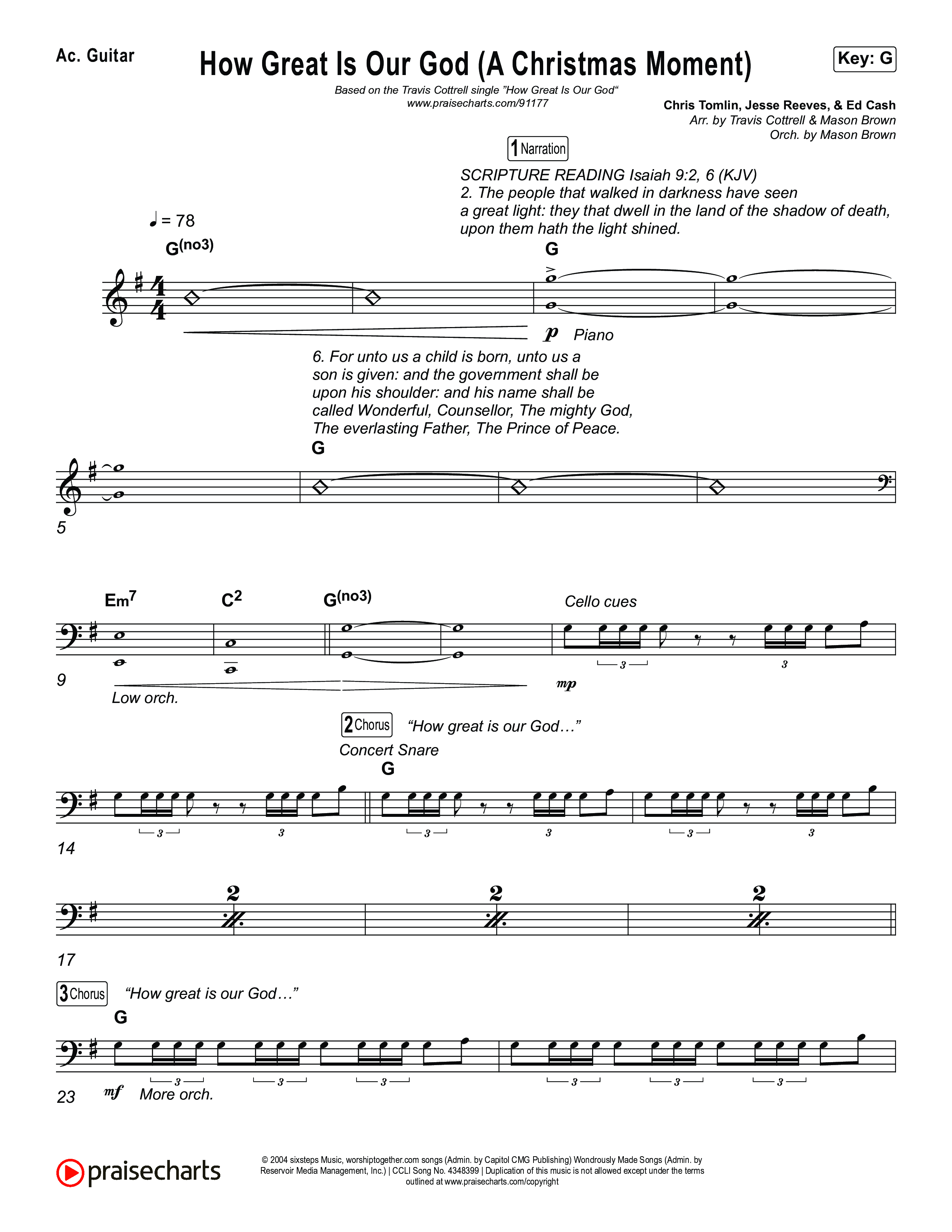 How Great Is Our God (A Christmas Moment) (Choral/SATB) Acoustic Guitar (Travis Cottrell / Arr. Mason Brown)