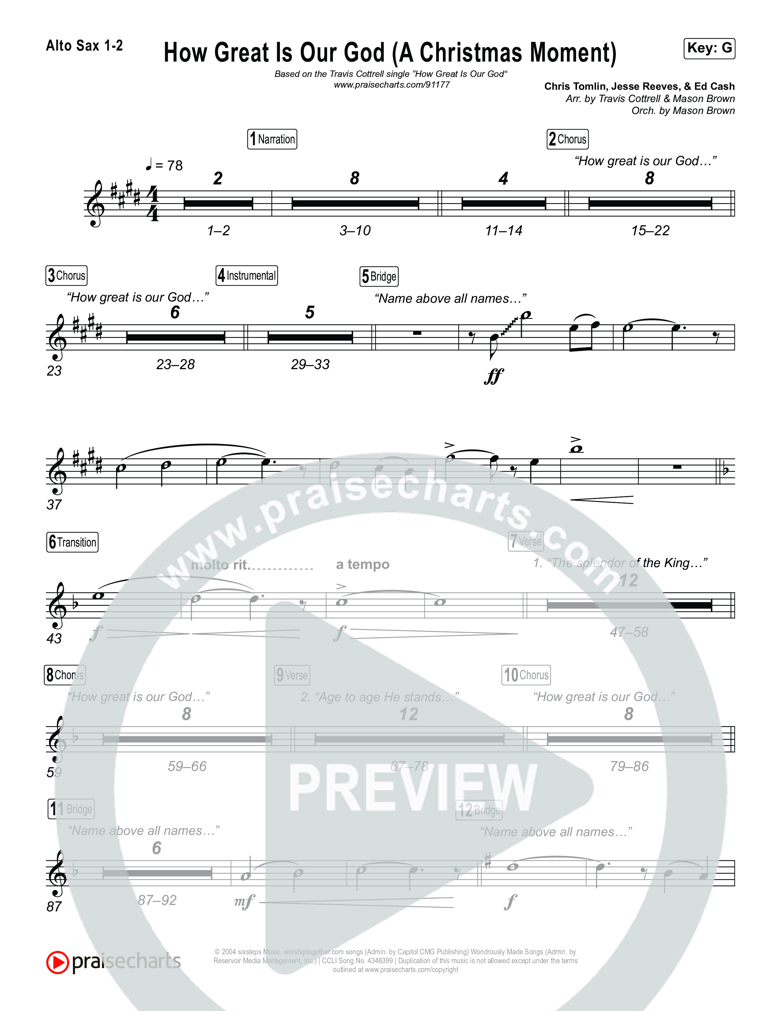 How Great Is Our God (A Christmas Moment) (Choral/SATB) Alto Sax 1,2 (Travis Cottrell / Arr. Mason Brown)