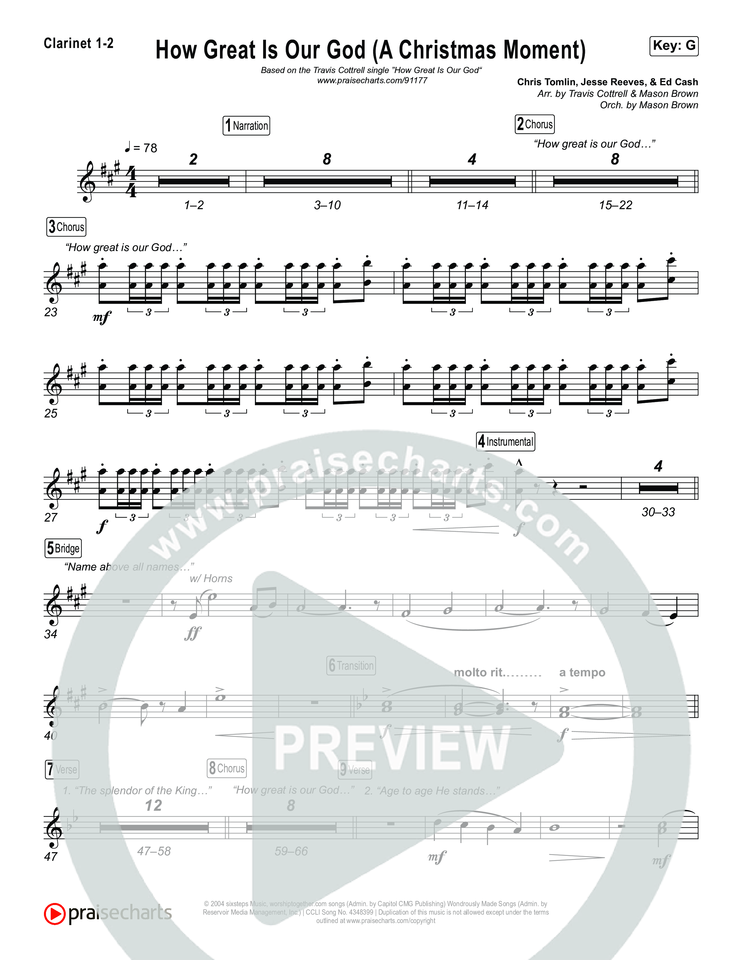 How Great Is Our God (A Christmas Moment) (Choral/SATB) Clarinet 1,2 (Travis Cottrell / Arr. Mason Brown)