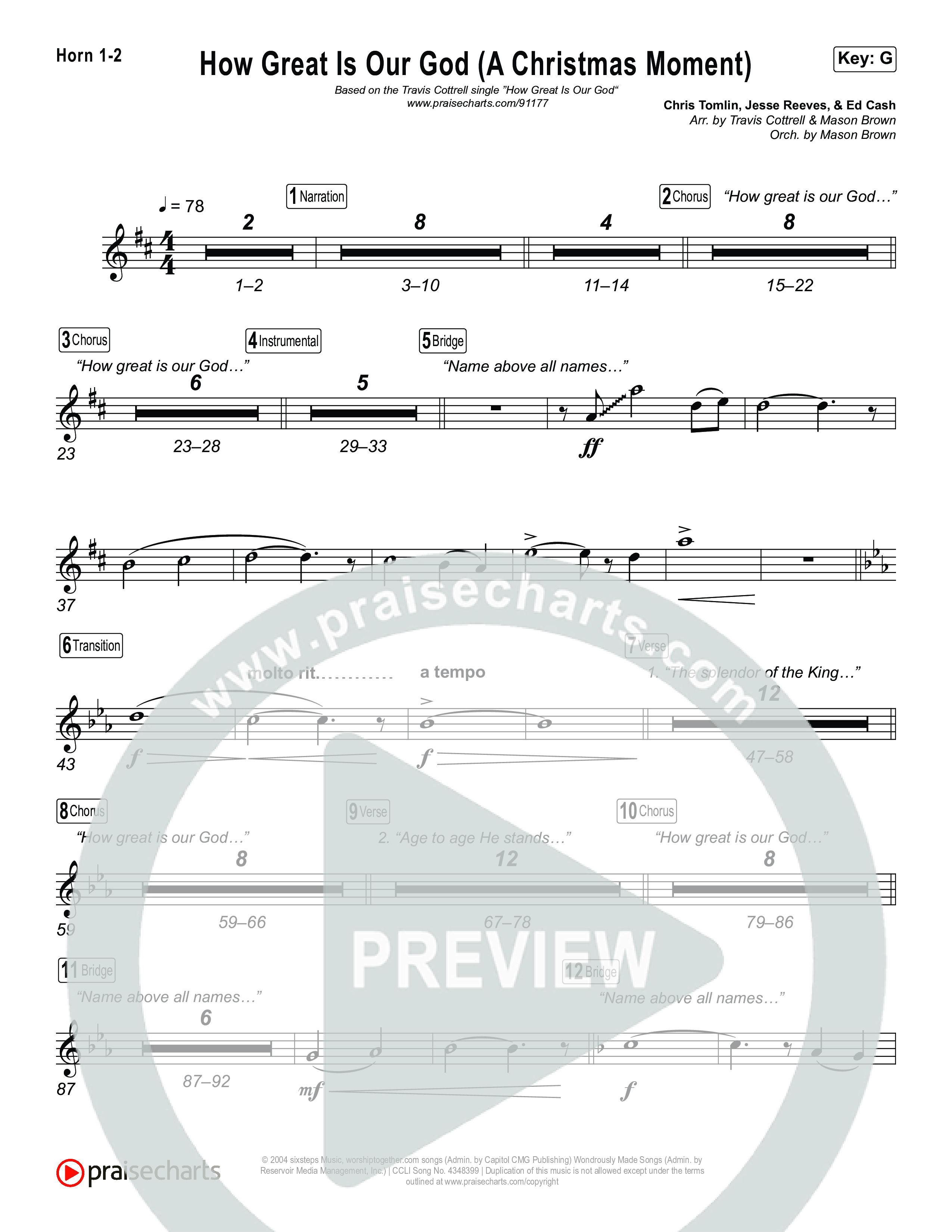 How Great Is Our God (A Christmas Moment) (Choral/SATB) French Horn 1,2 (Travis Cottrell / Arr. Mason Brown)