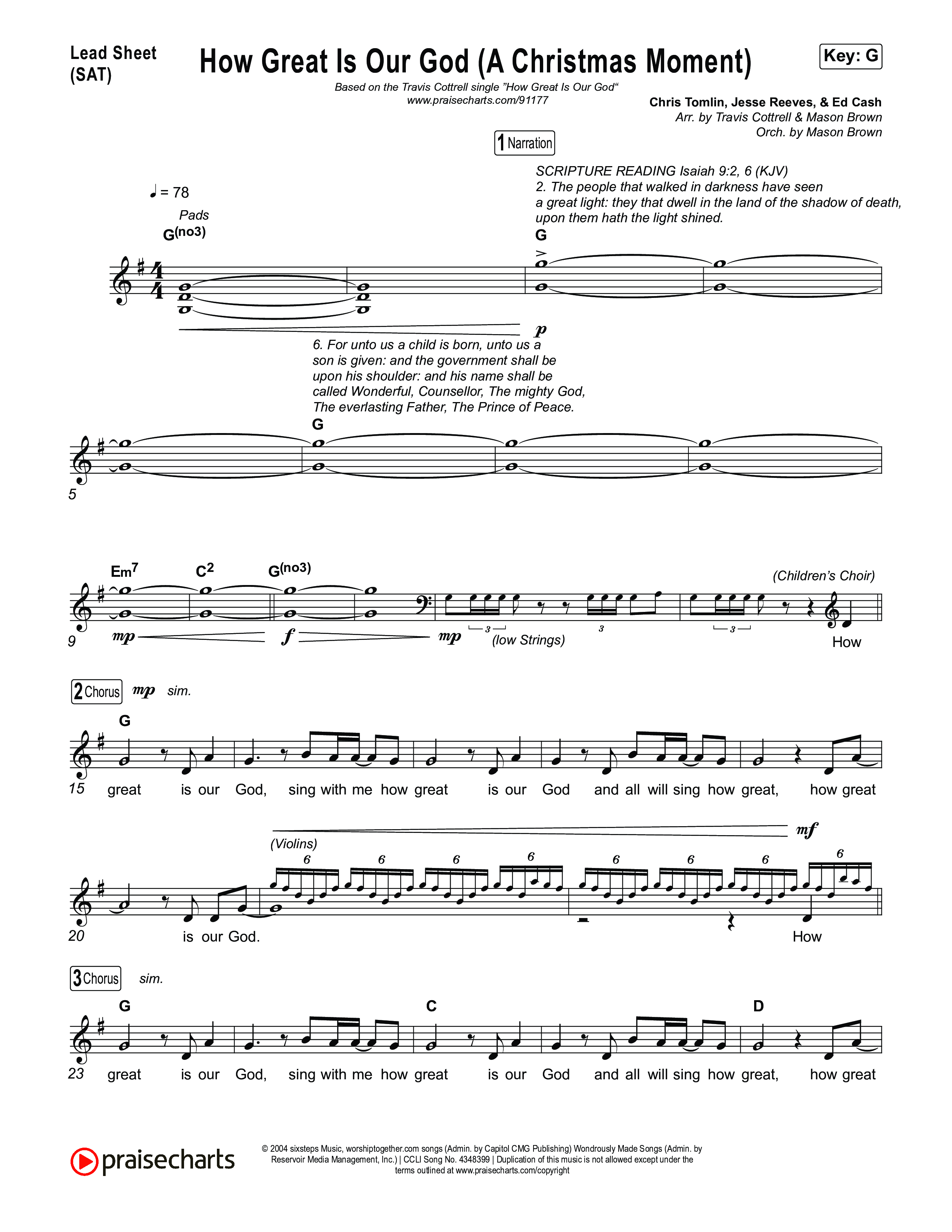 How Great Is Our God (A Christmas Moment) (Choral/SATB) Lead Sheet (SAT) (Travis Cottrell / Arr. Mason Brown)