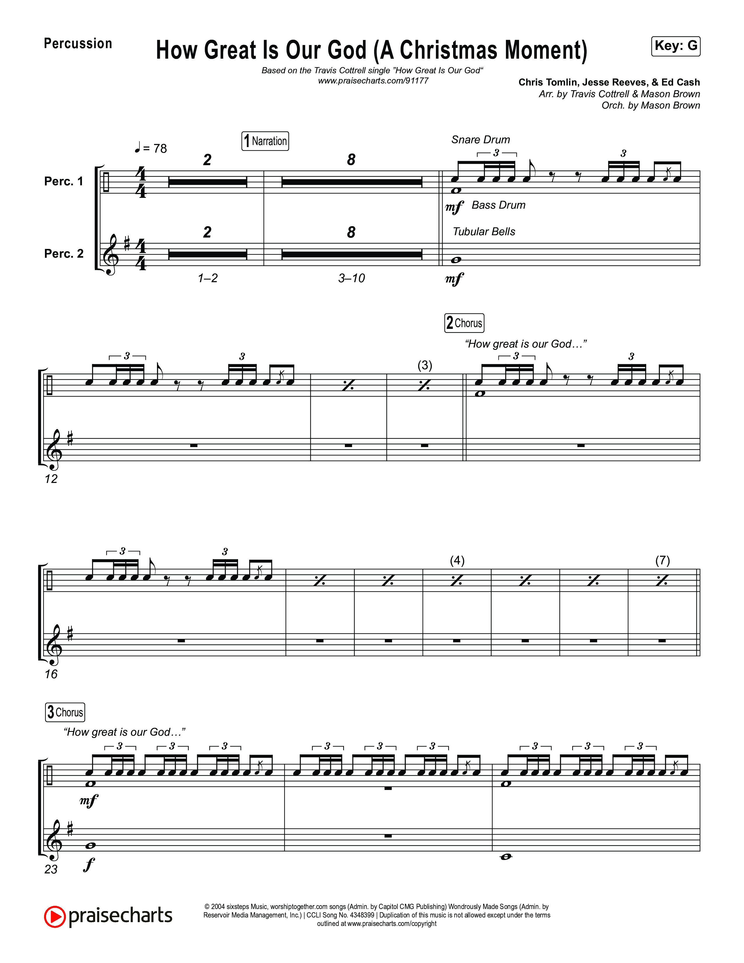 How Great Is Our God (A Christmas Moment) (Choral/SATB) Percussion (Travis Cottrell / Arr. Mason Brown)