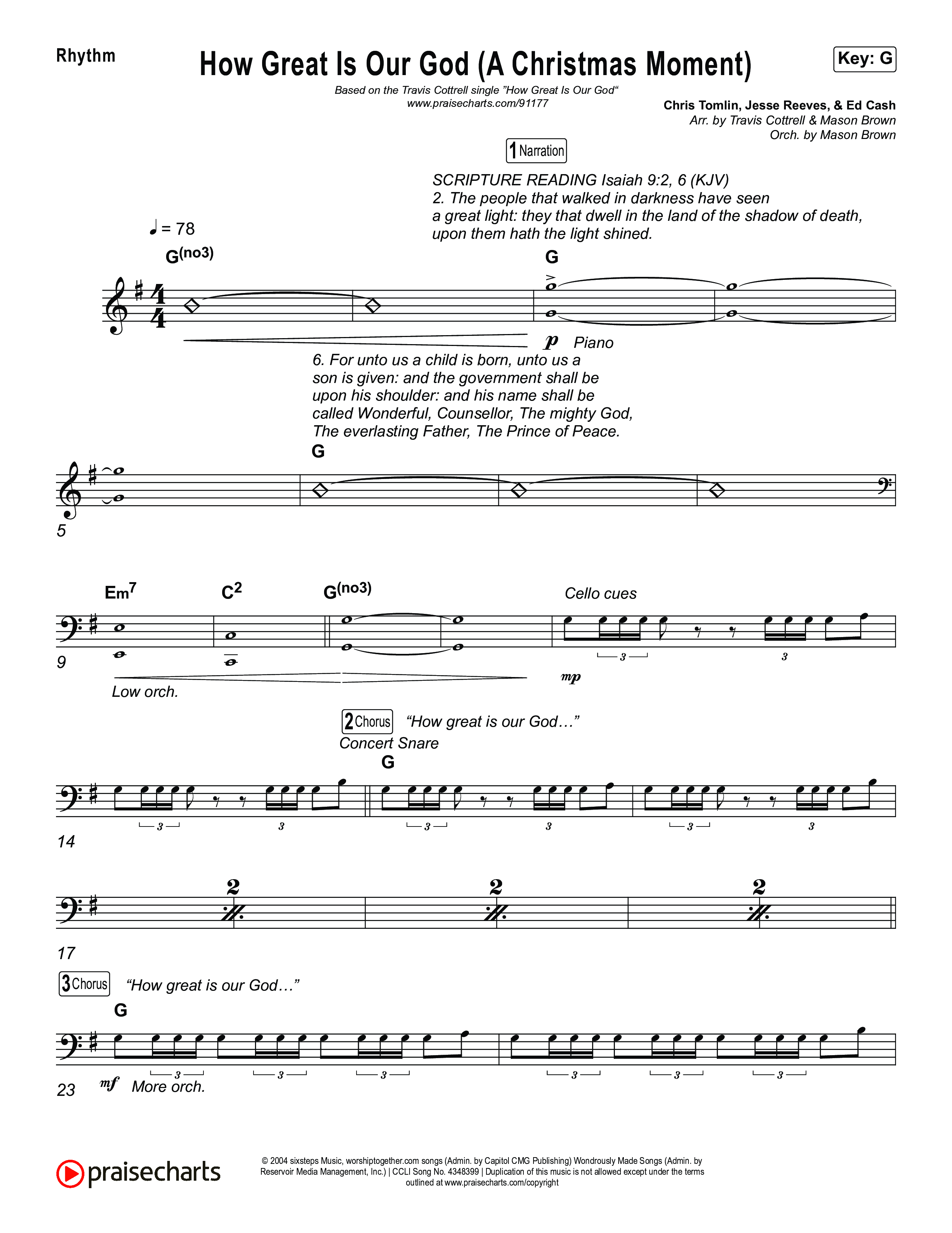How Great Is Our God (A Christmas Moment) (Choral/SATB) Rhythm Chart (Travis Cottrell / Arr. Mason Brown)