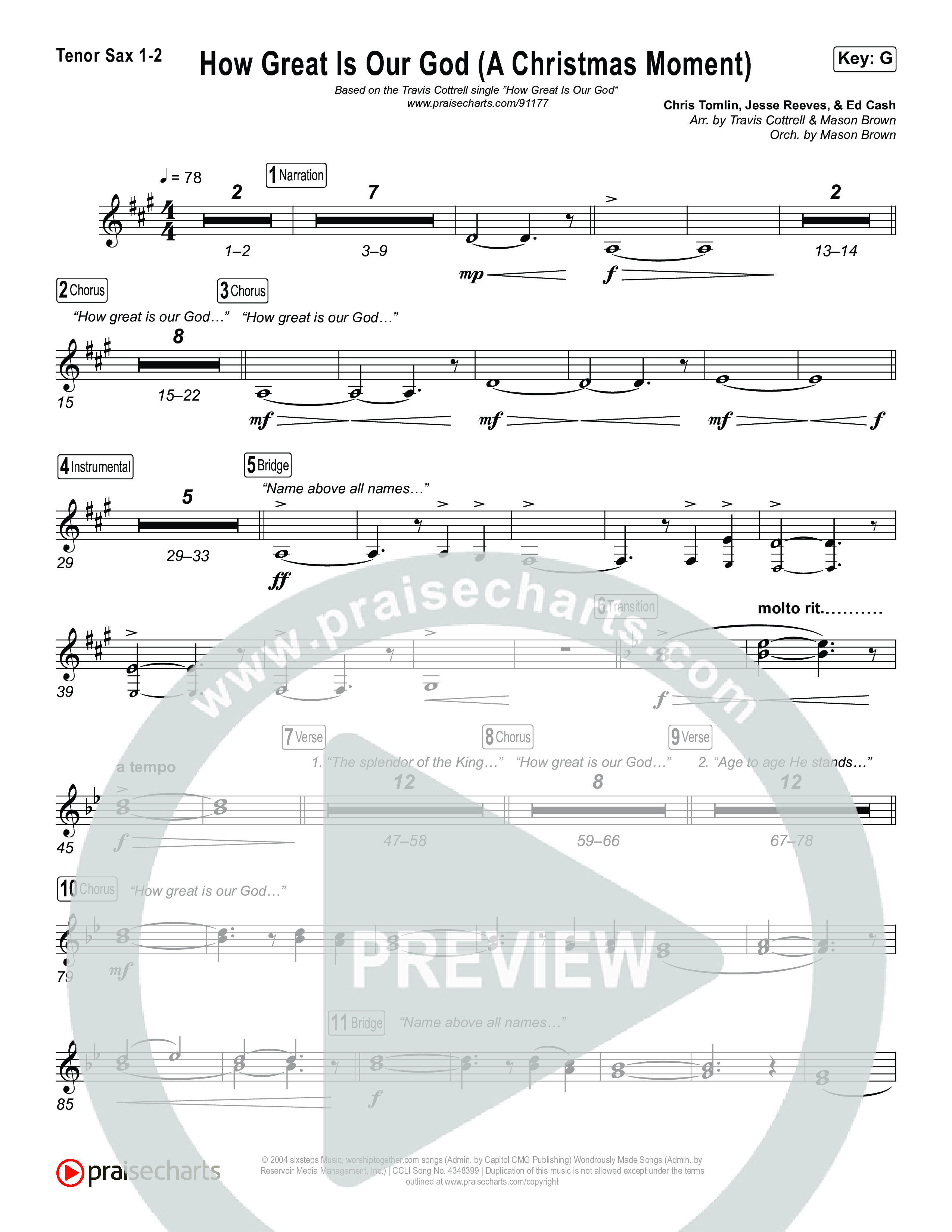 How Great Is Our God (A Christmas Moment) (Choral/SATB) Tenor Sax 1,2 (Travis Cottrell / Arr. Mason Brown)