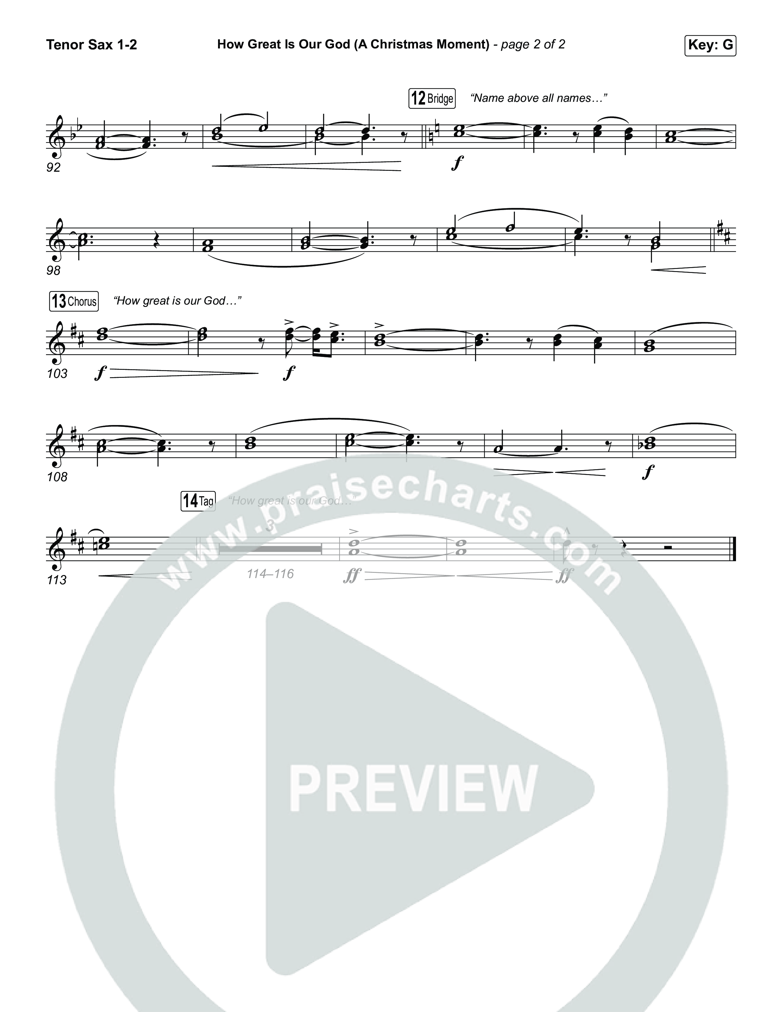 How Great Is Our God (A Christmas Moment) (Choral/SATB) Tenor Sax 1,2 (Travis Cottrell / Arr. Mason Brown)