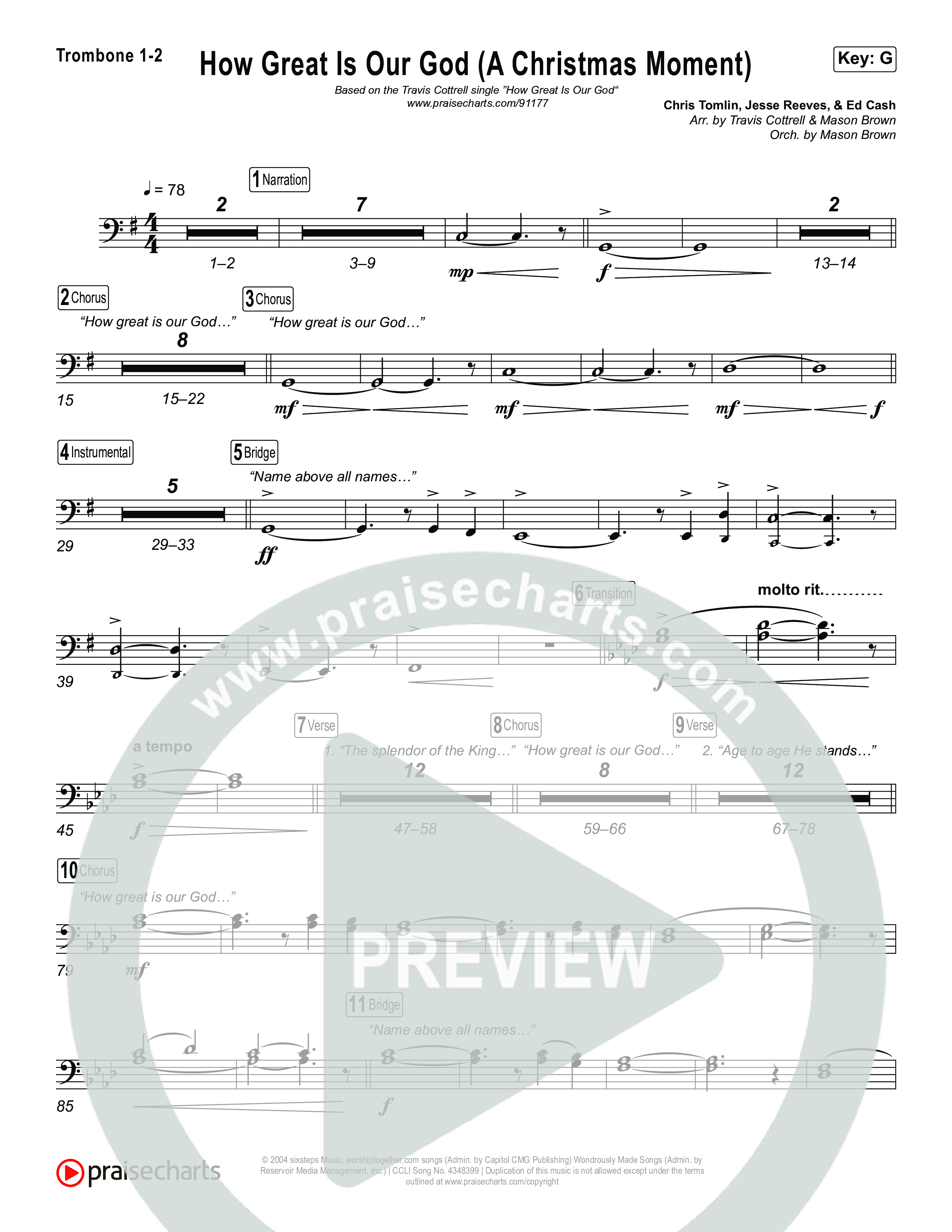 How Great Is Our God (A Christmas Moment) (Choral/SATB) Trombone 1,2 (Travis Cottrell / Arr. Mason Brown)