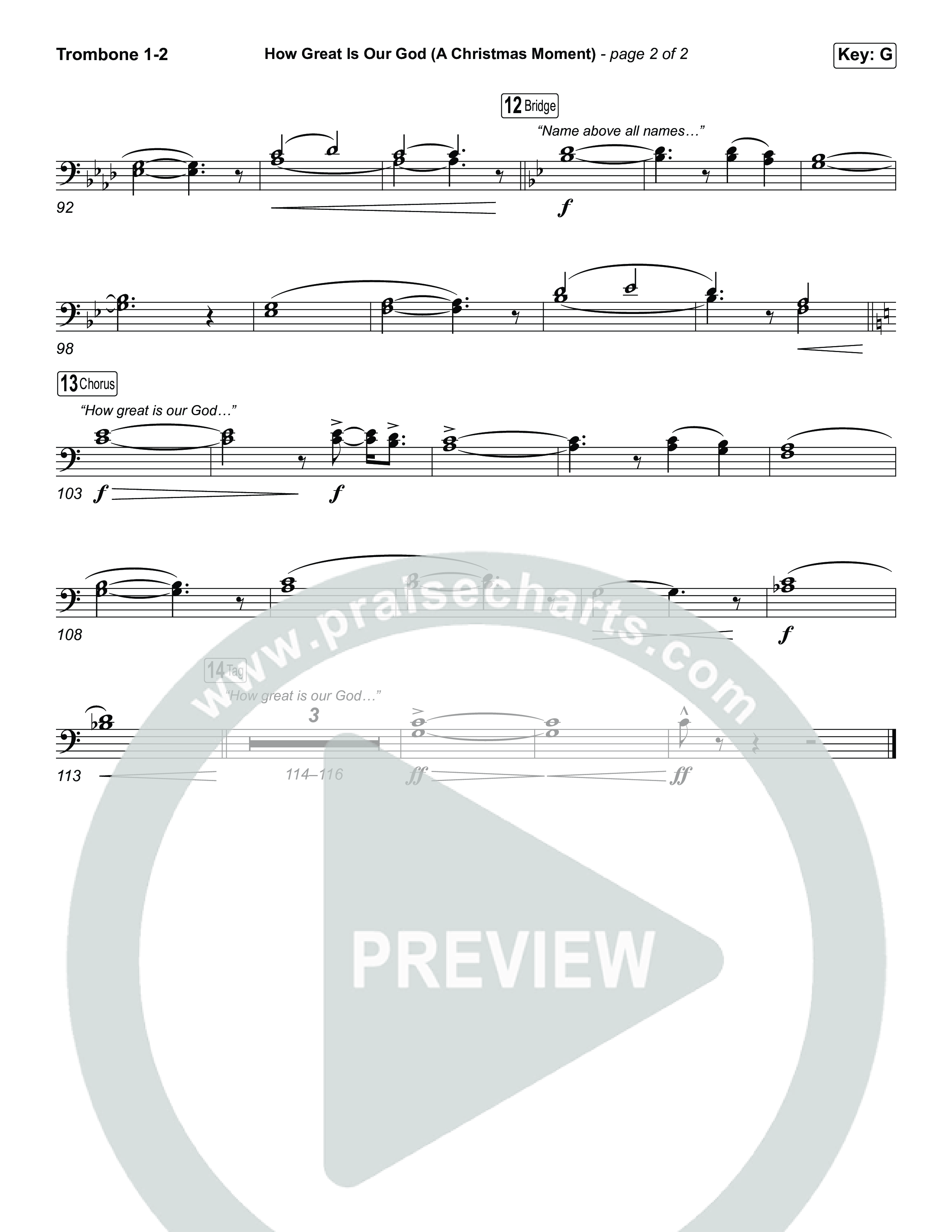 How Great Is Our God (A Christmas Moment) (Choral/SATB) Trombone 1,2 (Travis Cottrell / Arr. Mason Brown)
