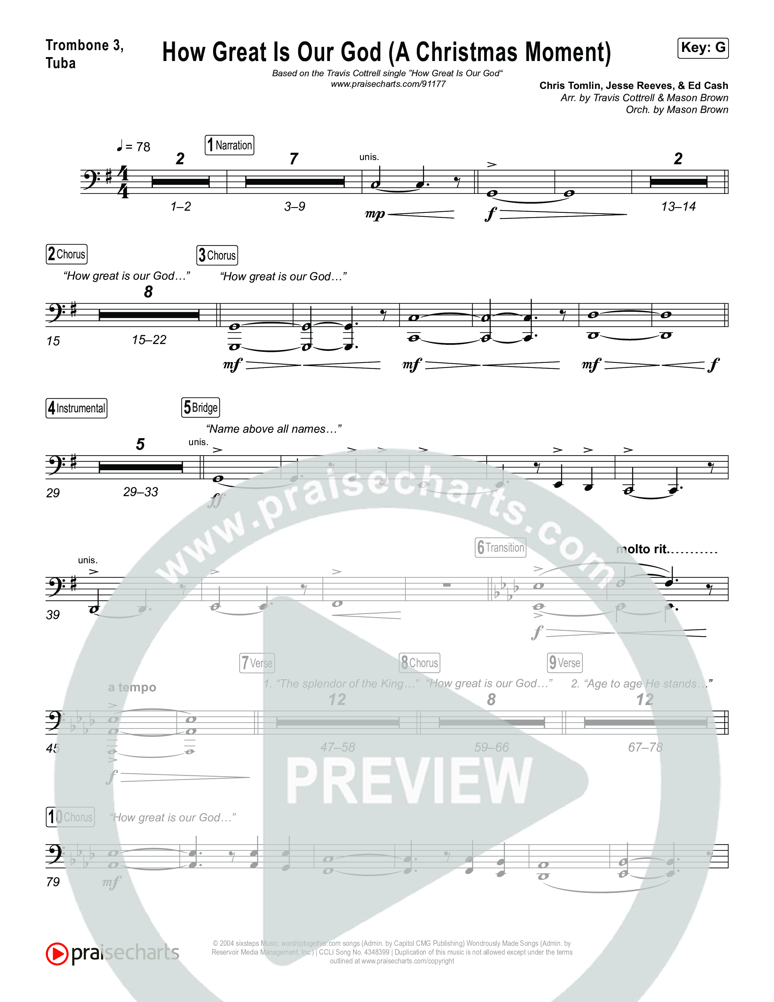 How Great Is Our God (A Christmas Moment) (Choral/SATB) Trombone 3/Tuba (Travis Cottrell / Arr. Mason Brown)