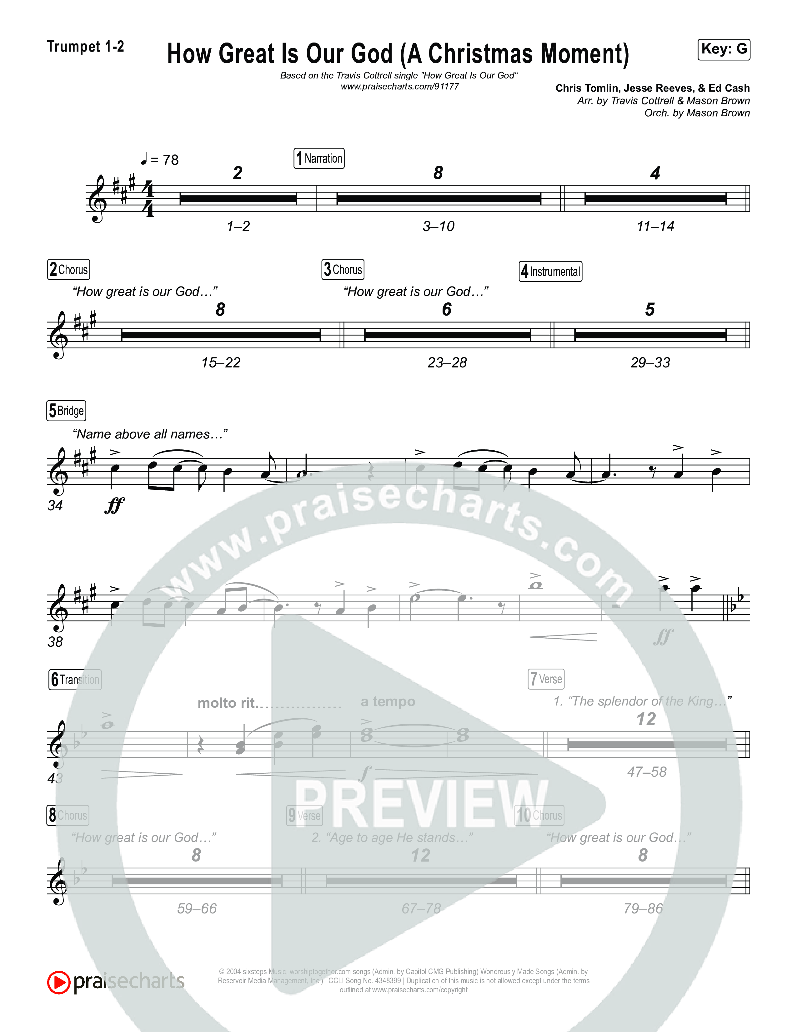 How Great Is Our God (A Christmas Moment) (Choral/SATB) Trumpet 1,2 (Travis Cottrell / Arr. Mason Brown)