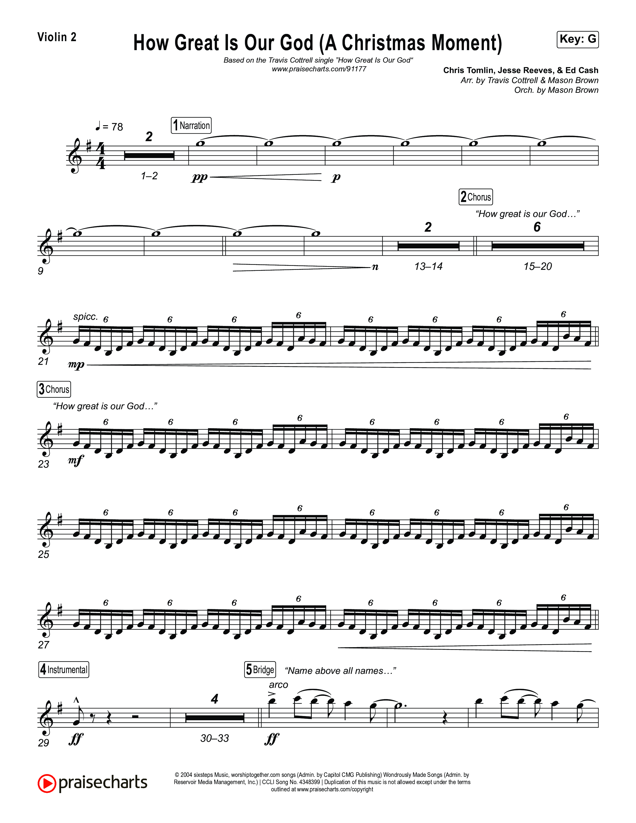 How Great Is Our God (A Christmas Moment) (Choral/SATB) Violin 2 (Travis Cottrell / Arr. Mason Brown)