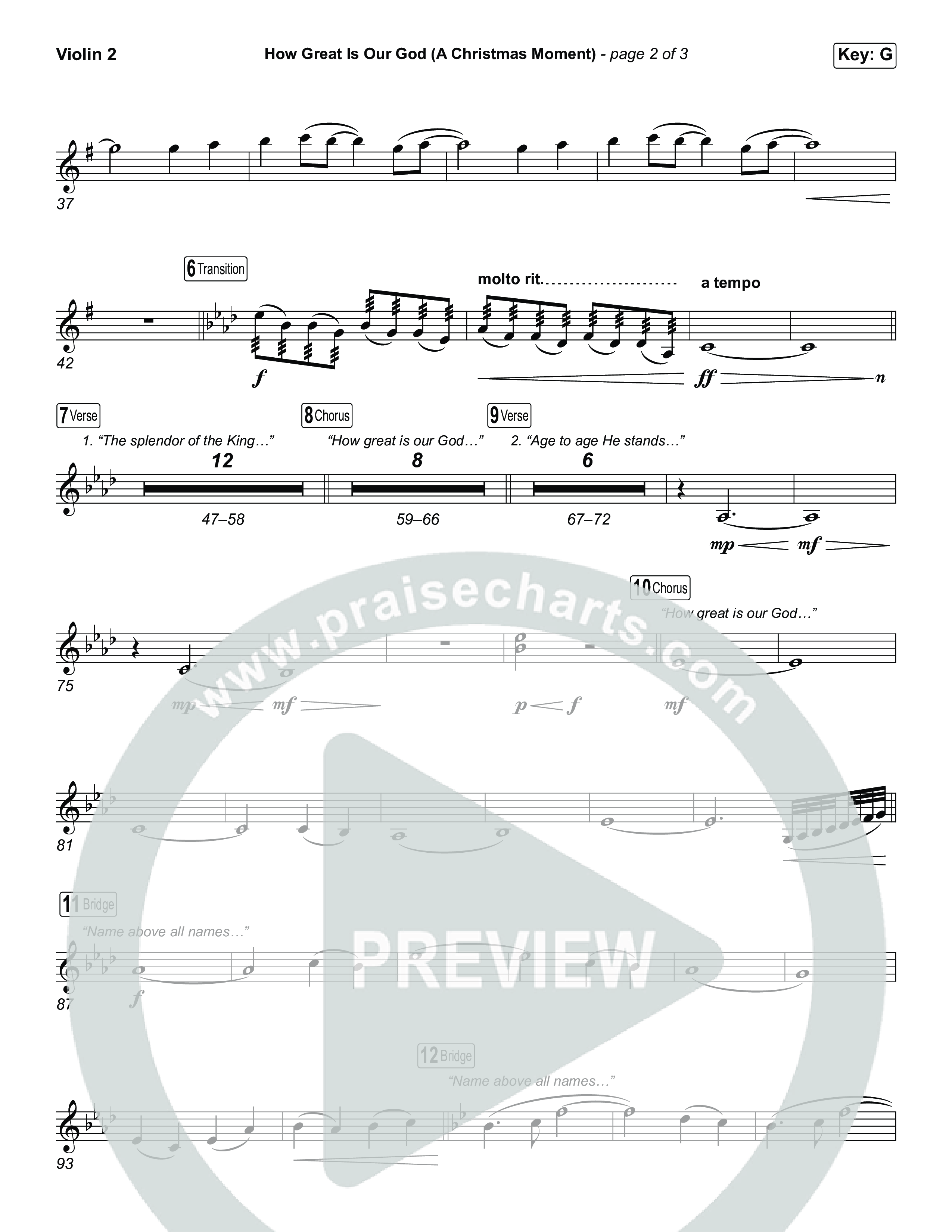 How Great Is Our God (A Christmas Moment) (Choral/SATB) Violin 2 (Travis Cottrell / Arr. Mason Brown)