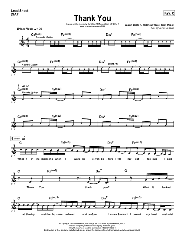 Thank You Lead Sheet (33 Miles)