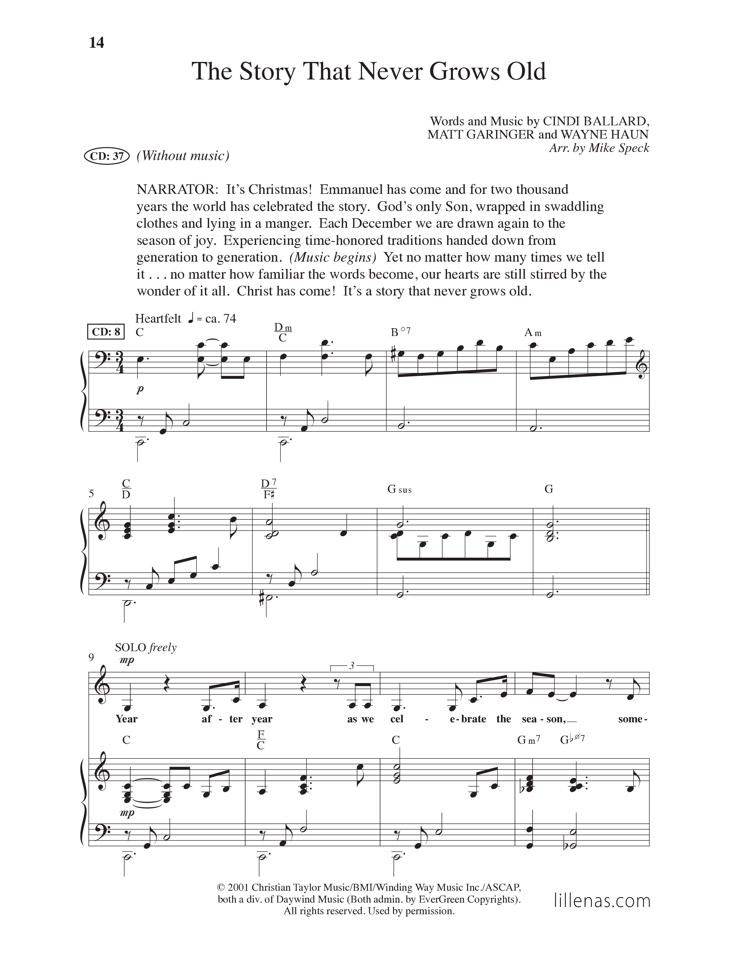 Christmas The Story That Never Grows Old (5 Song Choral Collection) Song 2 (Piano SATB) (Lillenas Choral / Arr. Mike Speck / Arr. Cliff Duren / Arr. Nick Robertson / Arr. Phil Nitz)