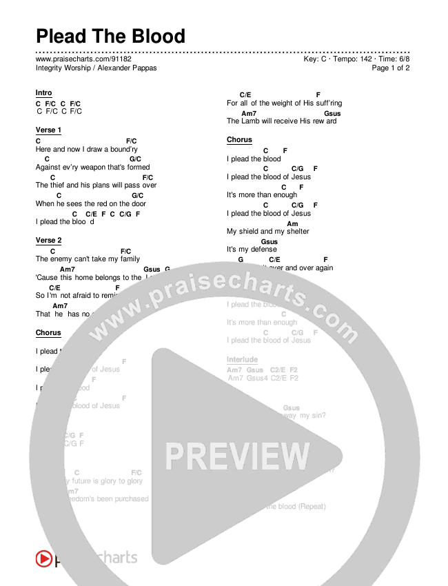 Plead The Blood Chord Chart (Alexander Pappas / Integrity Worship)