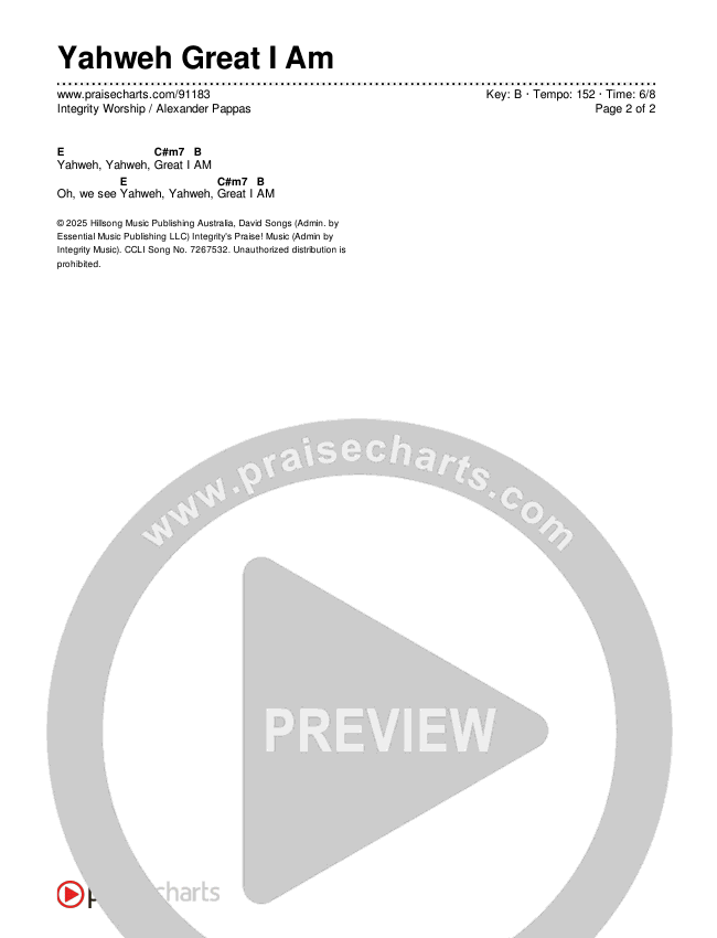Yahweh Great I Am Chord Chart (Alexander Pappas / Integrity Worship)