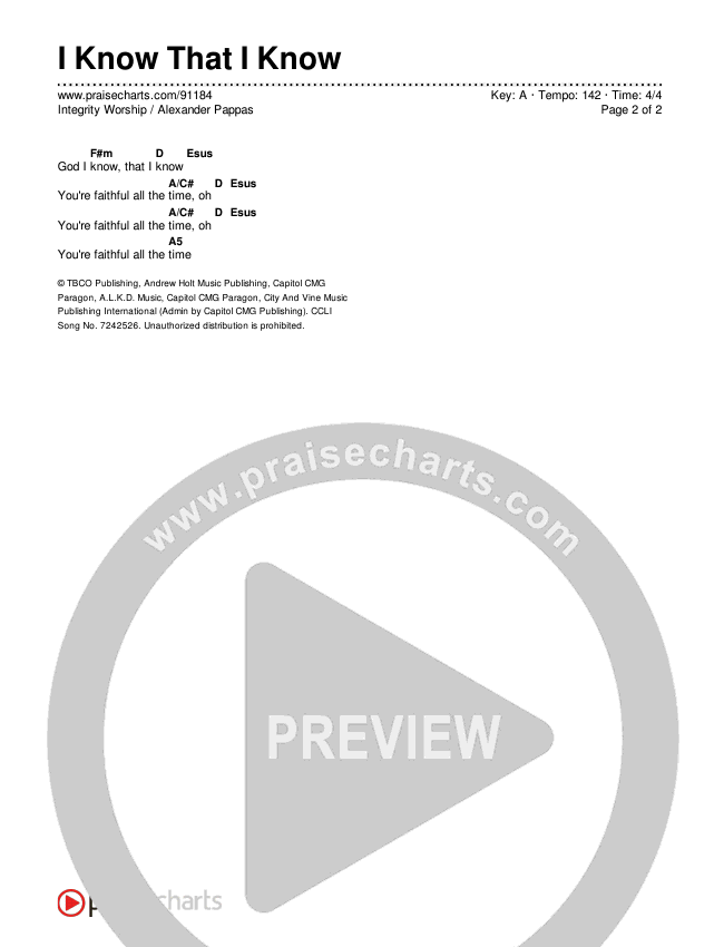 I Know That I Know Chord Chart (Alexander Pappas / Integrity Worship)