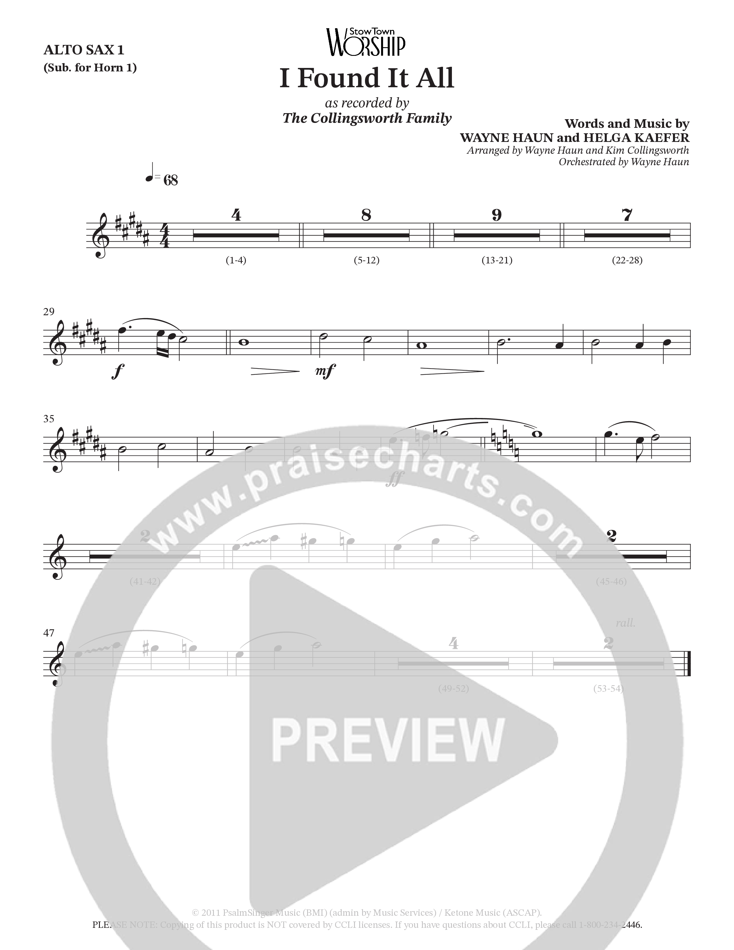 I Found It All (Choral Anthem SATB) Alto Sax (Collingsworth Family)