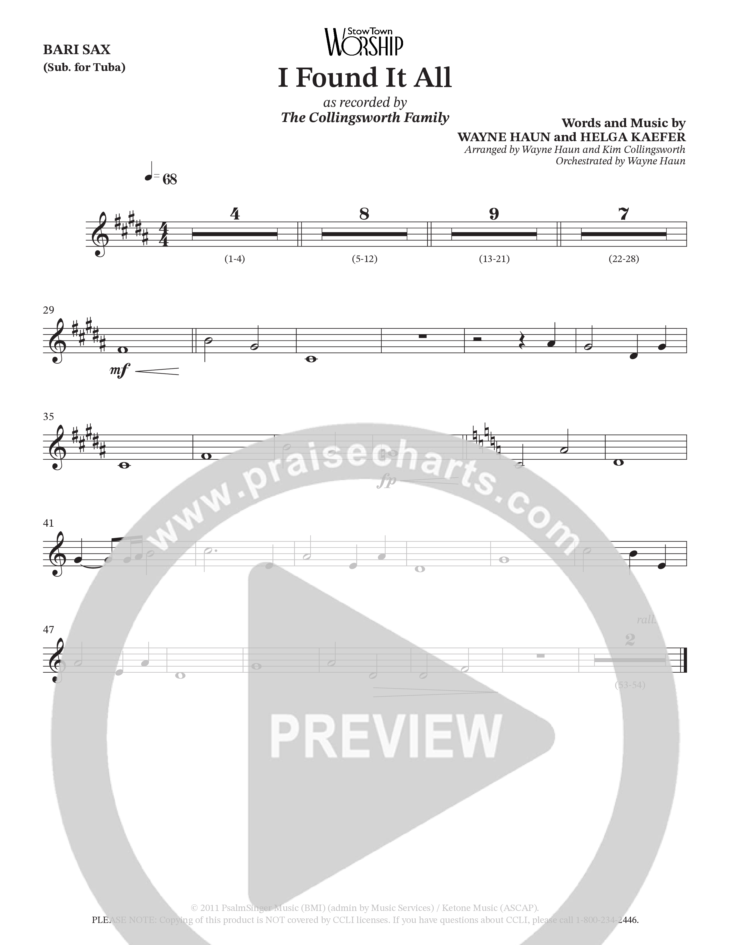 I Found It All (Choral Anthem SATB) Bari Sax (Collingsworth Family)
