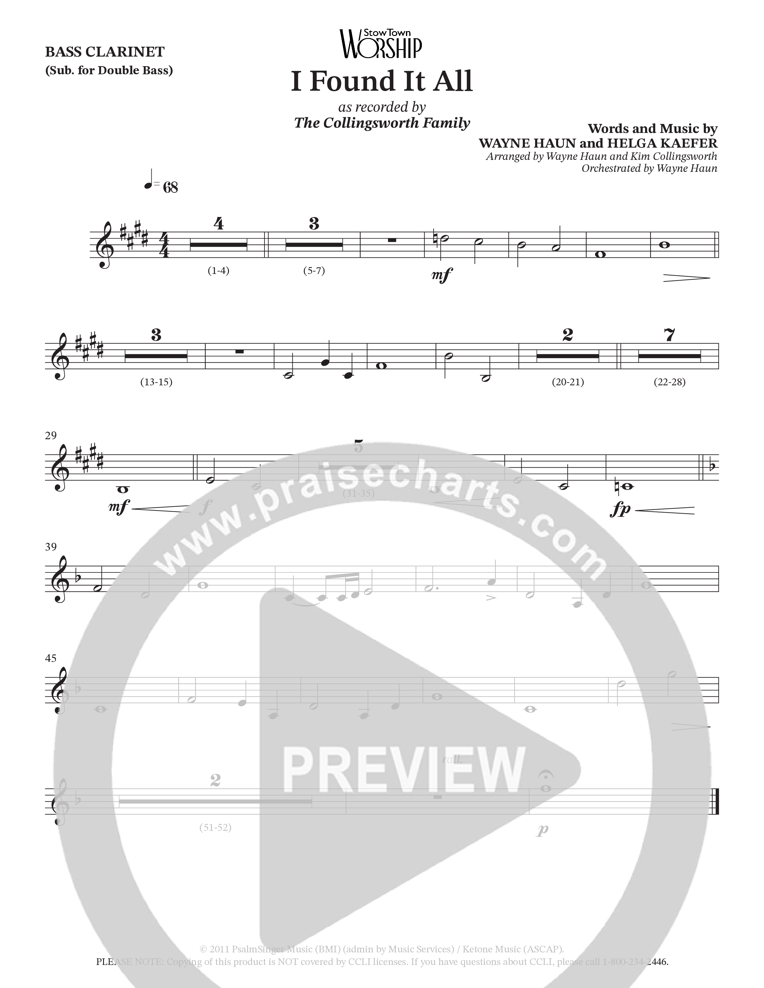 I Found It All (Choral Anthem SATB) Bass Clarinet (Collingsworth Family)