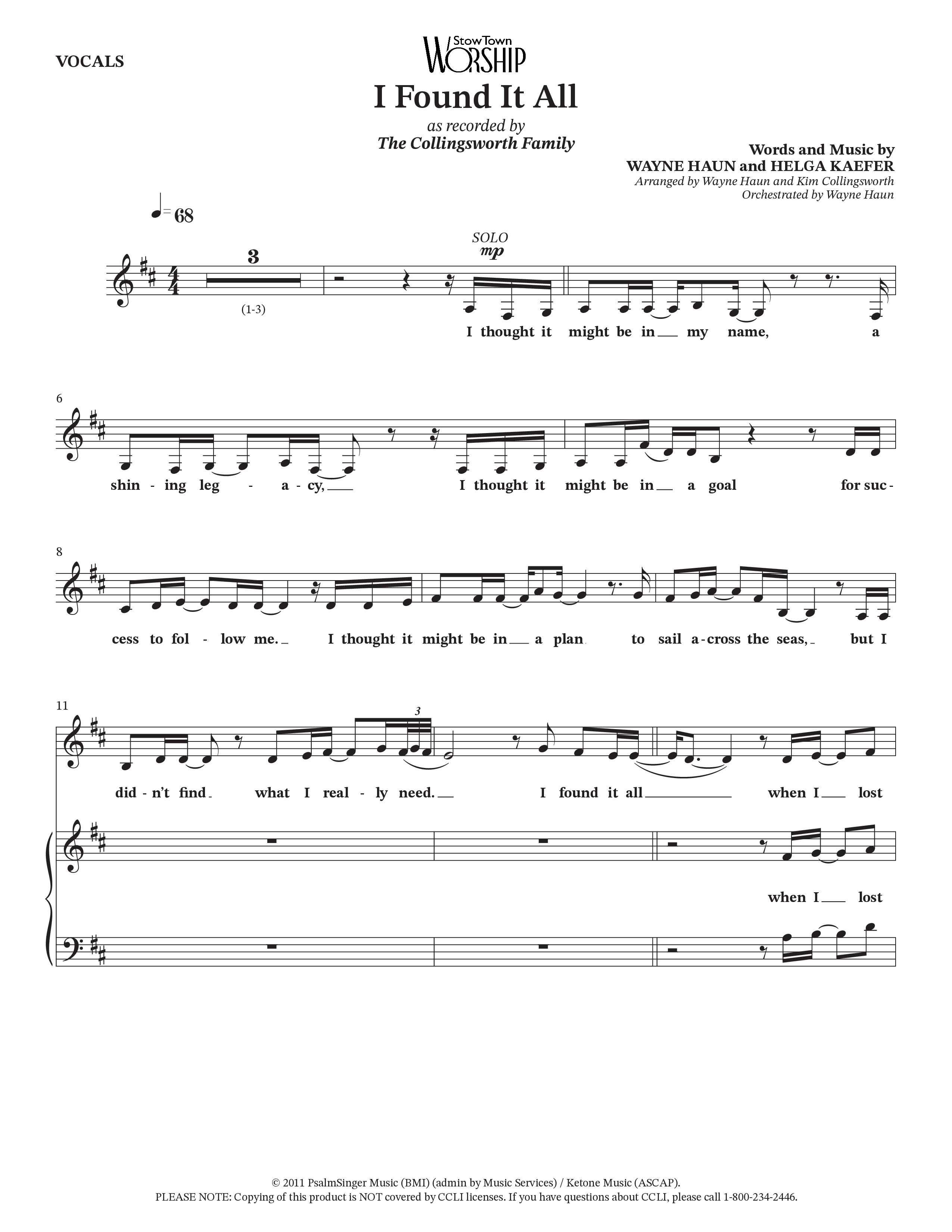 I Found It All (Choral Anthem SATB) Choir Sheet (Collingsworth Family)