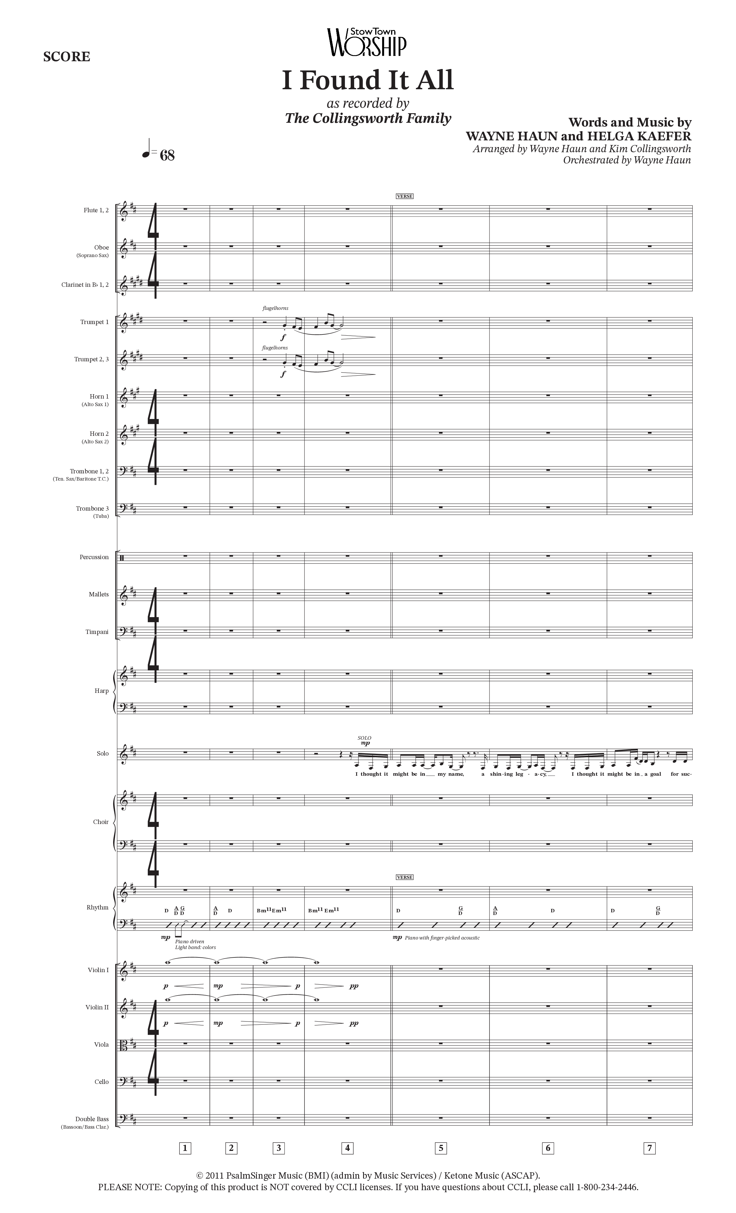 I Found It All (Choral Anthem SATB) Orchestration (Collingsworth Family)